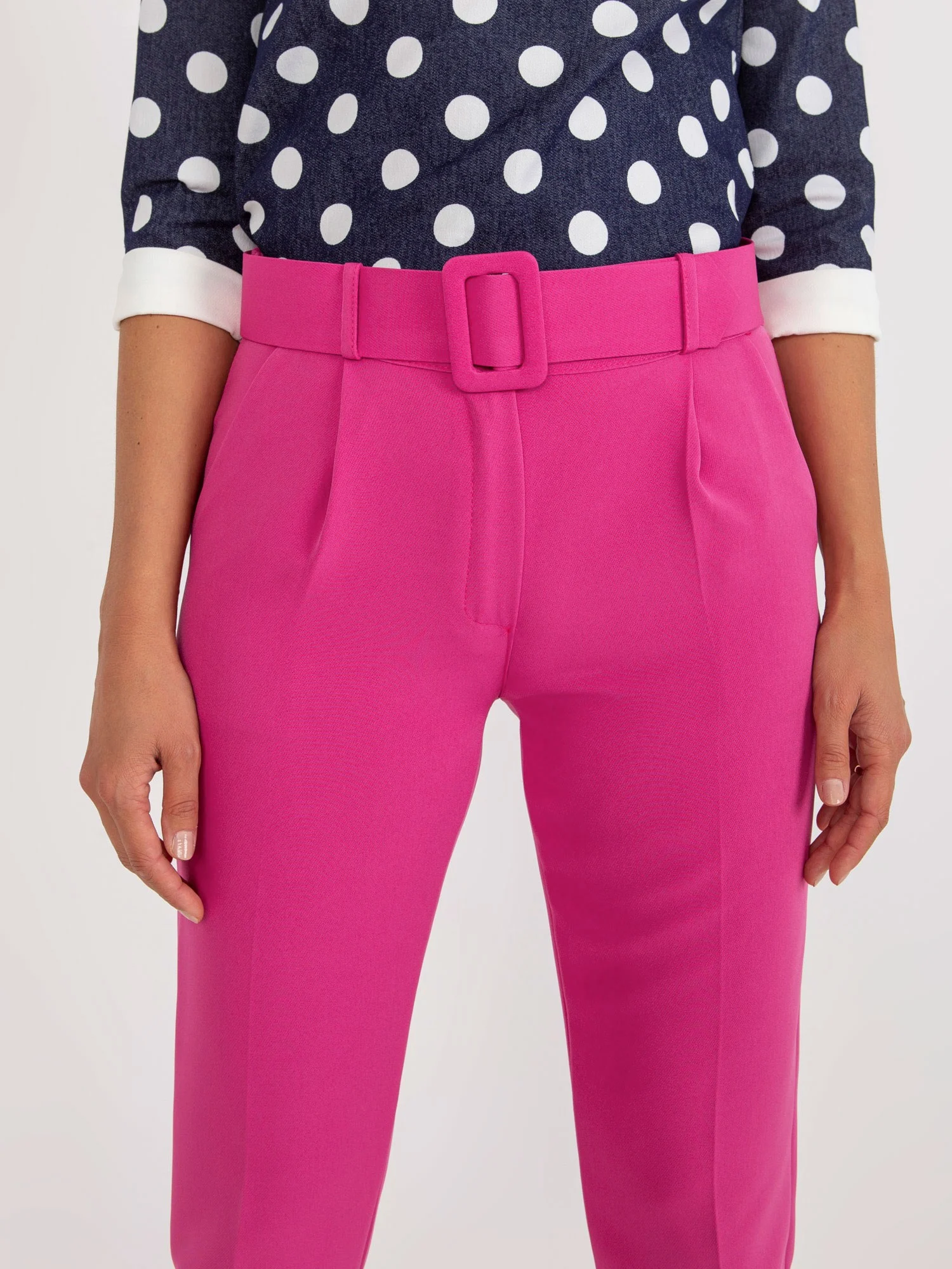 Pantaloni Dama Elegant, Guler inalt, ITALY MODA, Roz Eleganta Office Marimi Mari - Image 2