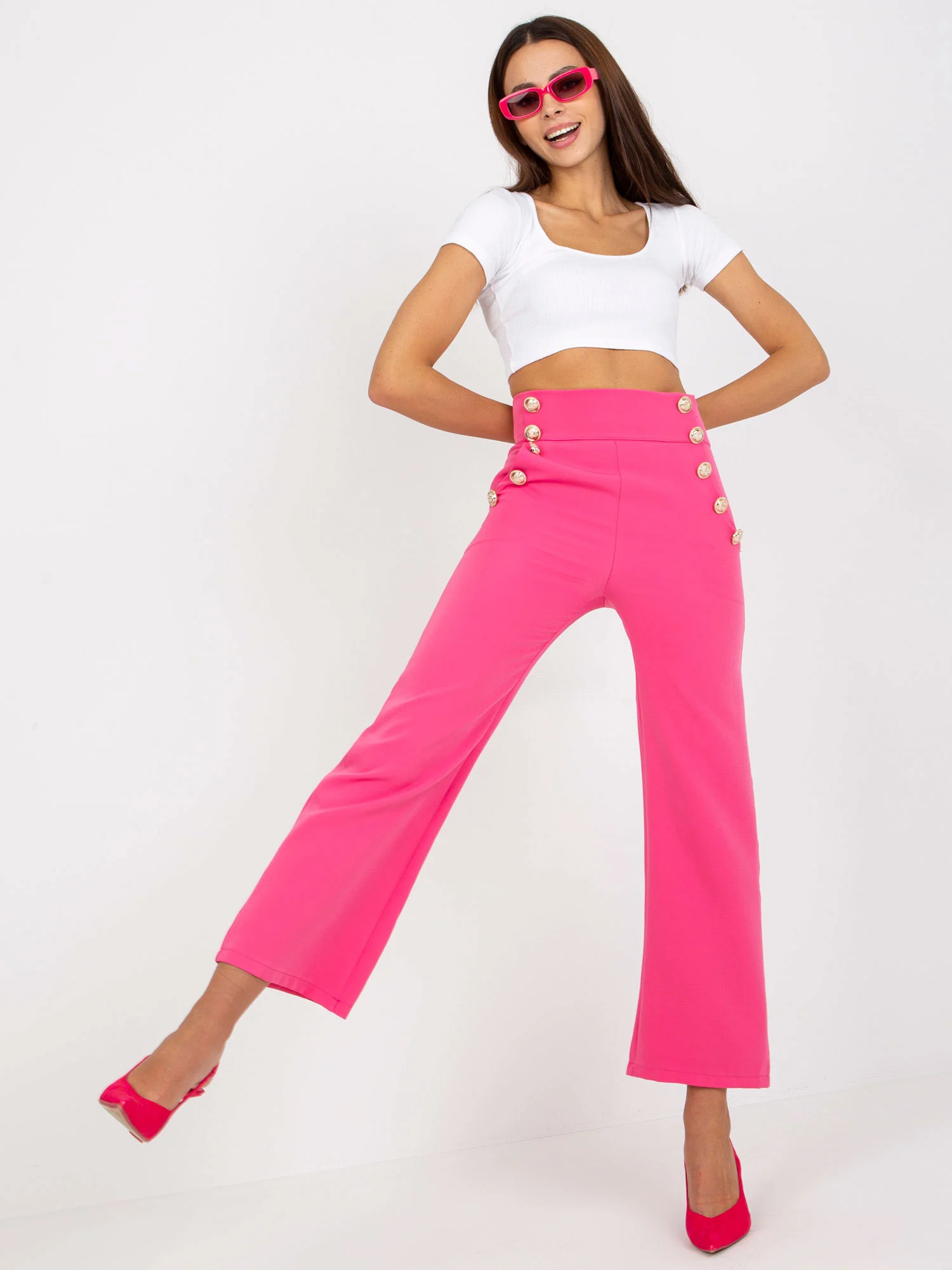 Pantaloni Dama Elegant, Guler inalt, ITALY MODA, Roz de Petrecere Marimi Mari - imagine 5