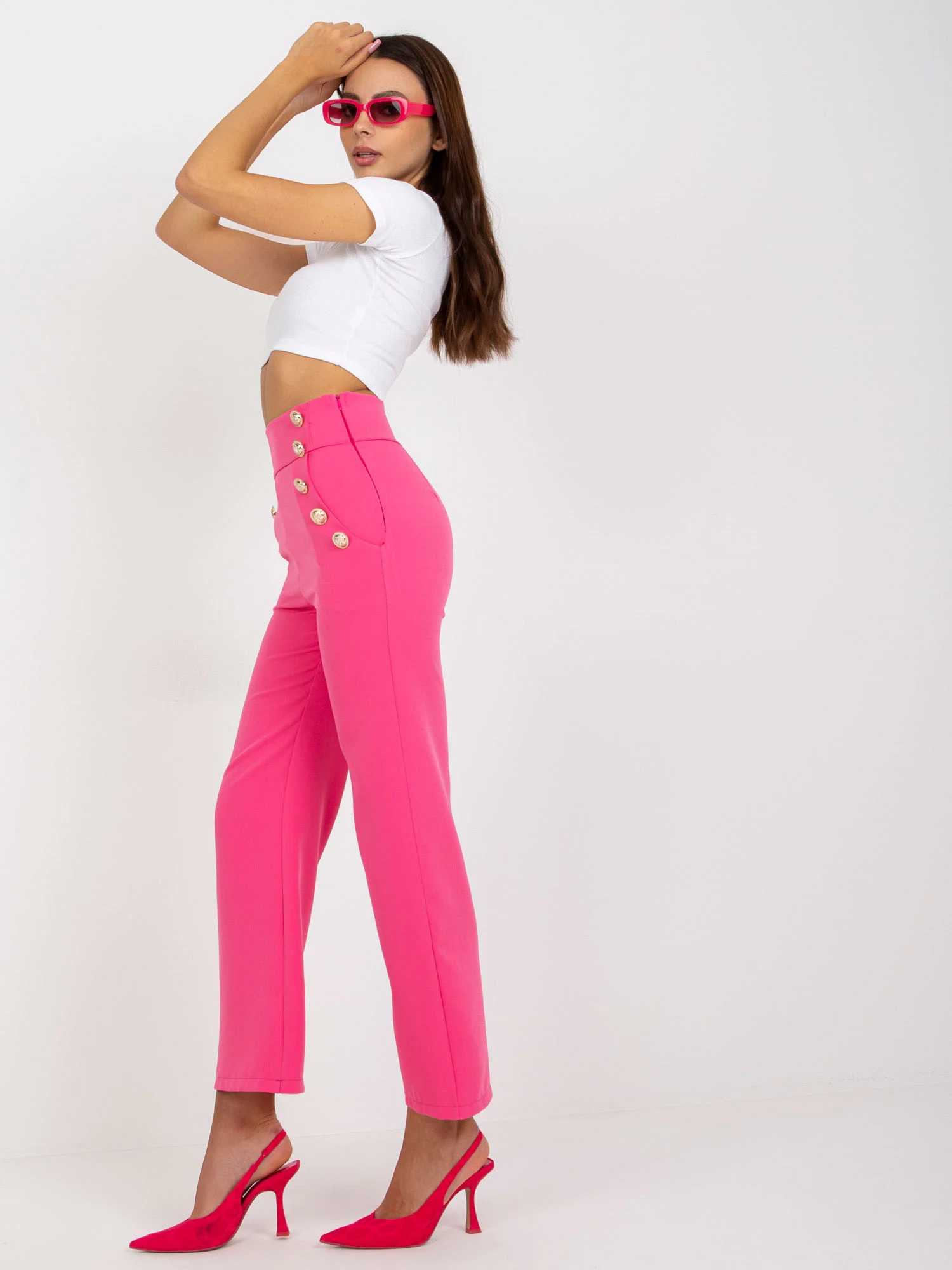 Pantaloni Dama Elegant, Guler inalt, ITALY MODA, Roz de Petrecere Marimi Mari - imagine 4