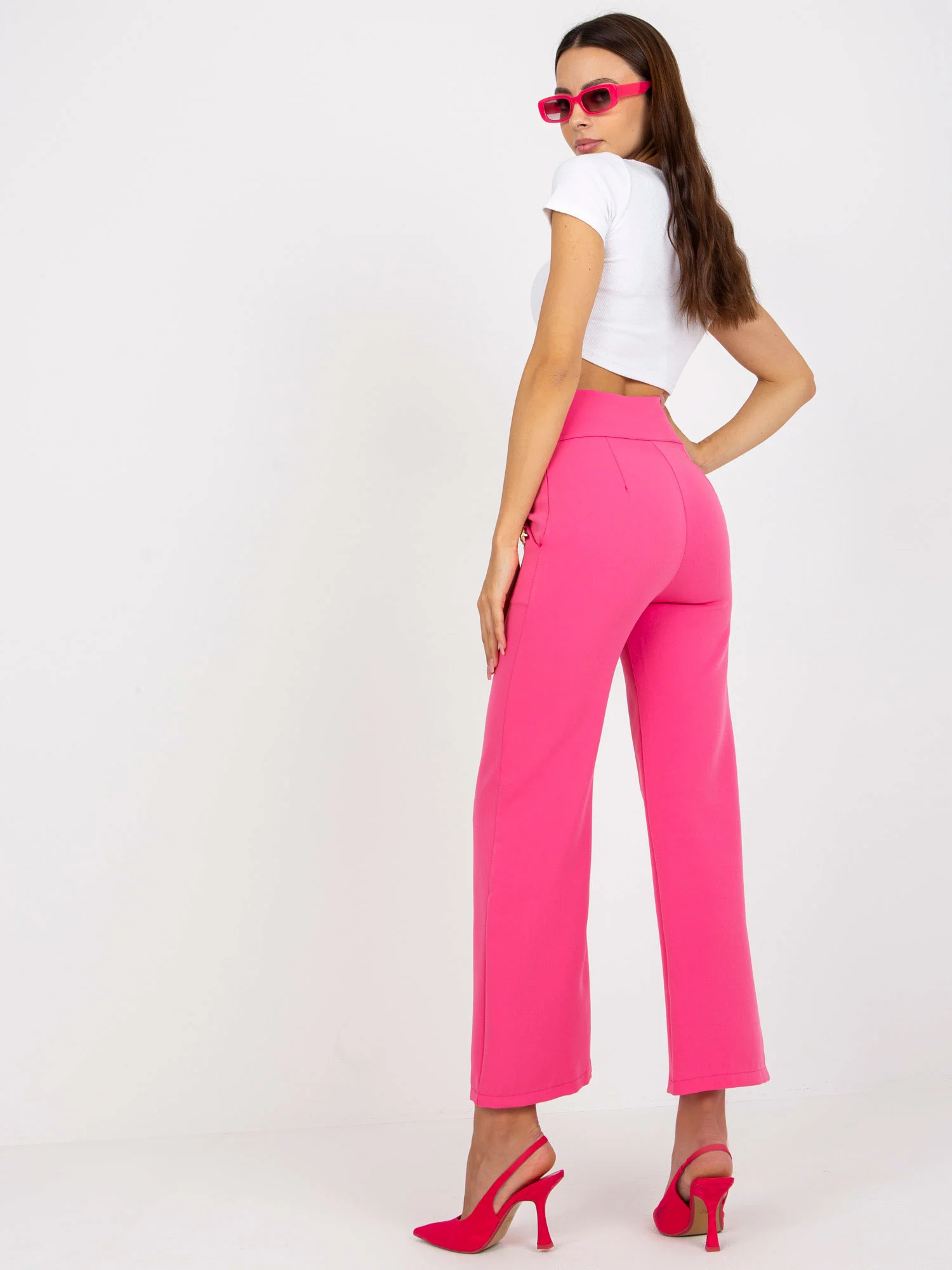 Pantaloni Dama Elegant, Guler inalt, ITALY MODA, Roz de Petrecere Marimi Mari - imagine 3