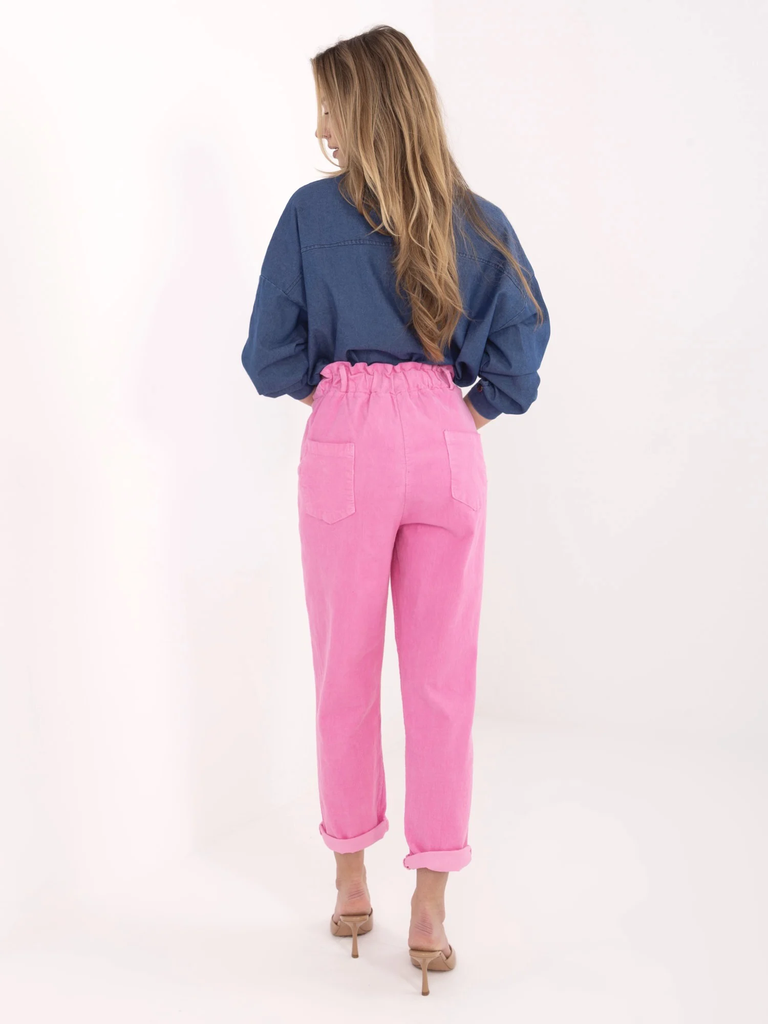 Pantaloni Dama Conica, Guler inalt, ITALY MODA, Roz Casual - imagine 4