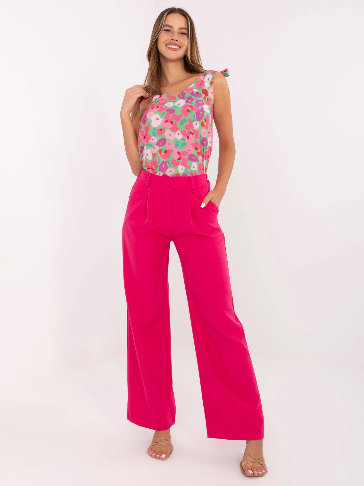 Pantaloni Dama Lejera, Guler inalt, ITALY MODA, Roz de Petrecere Marimi Mari - imagine 4
