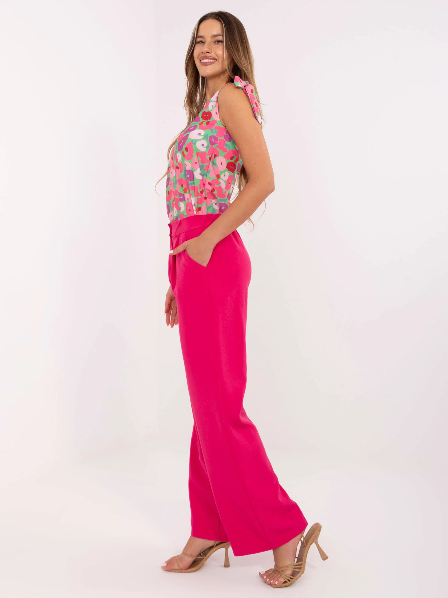 Pantaloni Dama Lejera, Guler inalt, ITALY MODA, Roz de Petrecere Marimi Mari - imagine 2