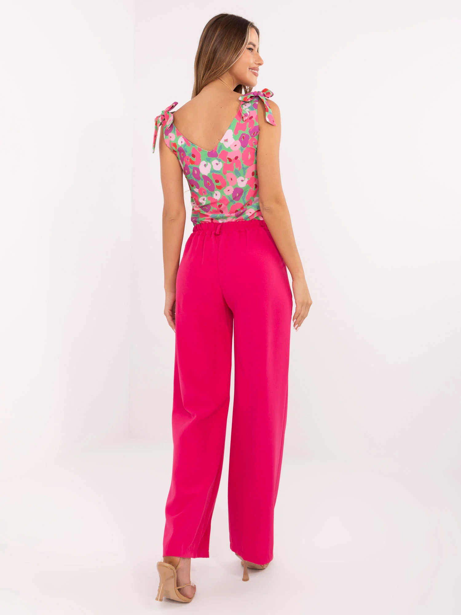 Pantaloni Dama Lejera, Guler inalt, ITALY MODA, Roz de Petrecere Marimi Mari - imagine 3