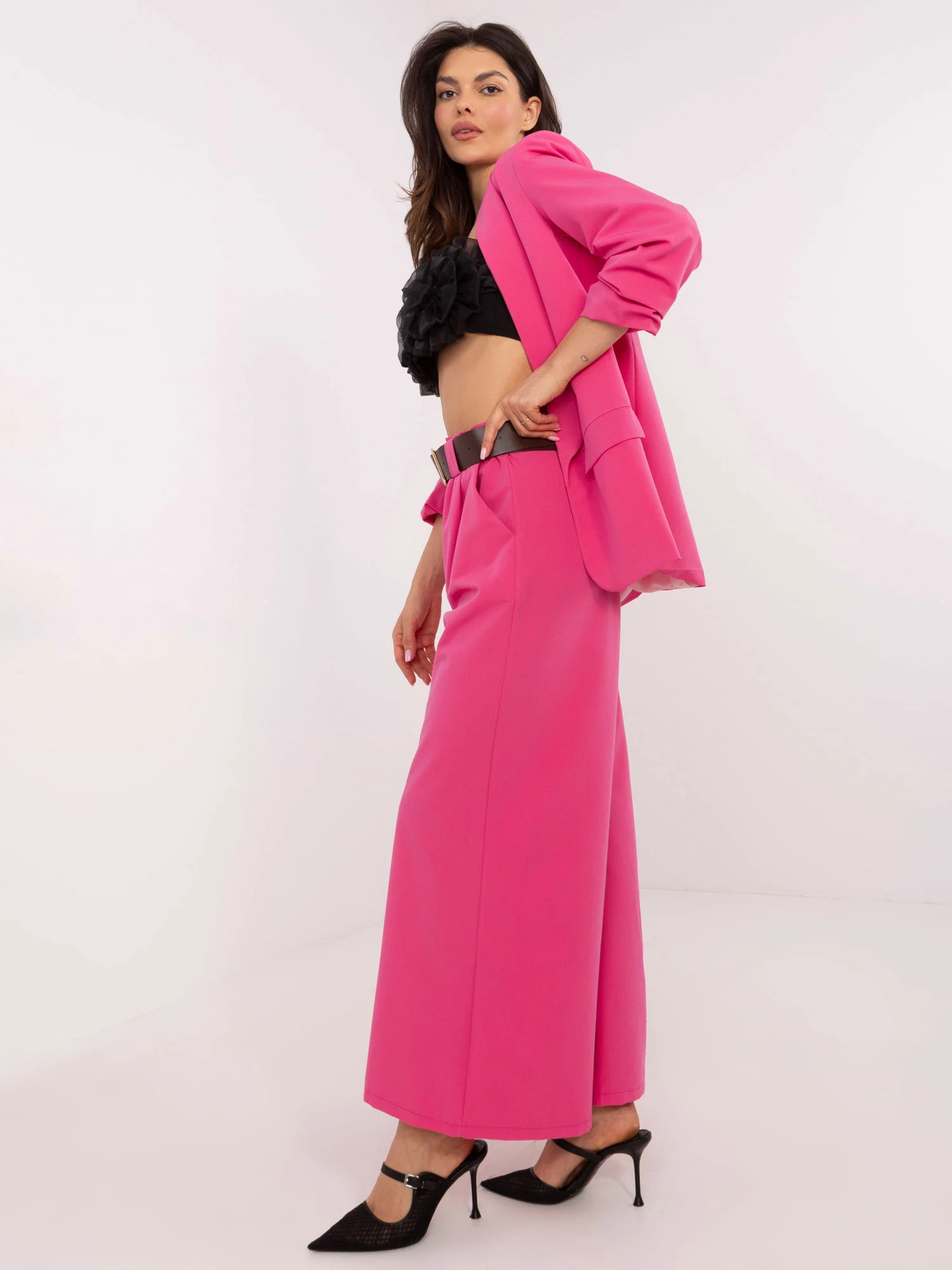Pantaloni Dama Lejera, Guler inalt, ITALY MODA, Roz Eleganta Office - imagine 4