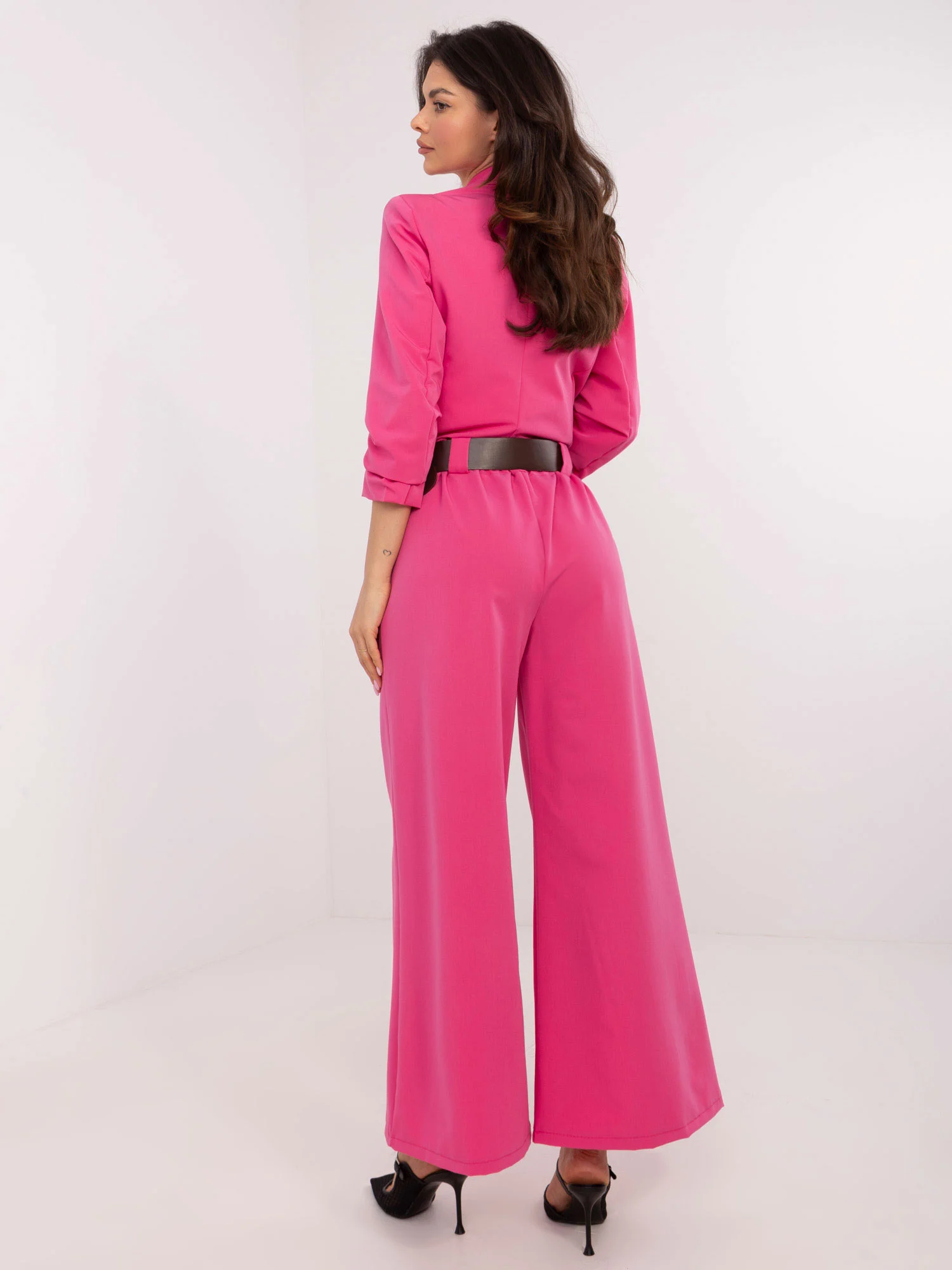 Pantaloni Dama Lejera, Guler inalt, ITALY MODA, Roz Eleganta Office - imagine 5