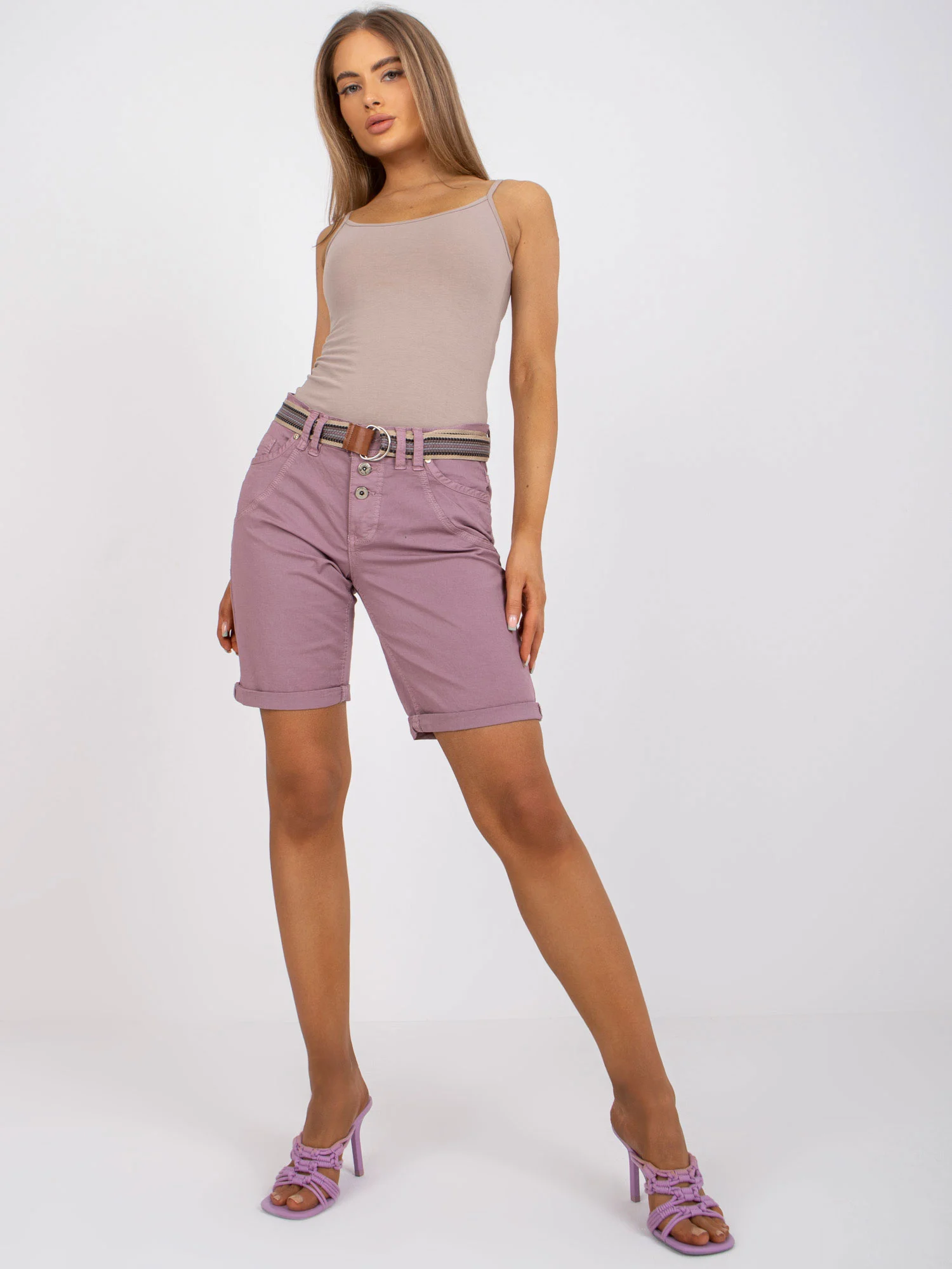 Pantaloni Scurti Dama Dreapta, Bumbac, Urban Surface, Roz Eleganta Office Marimi Mari - imagine 2