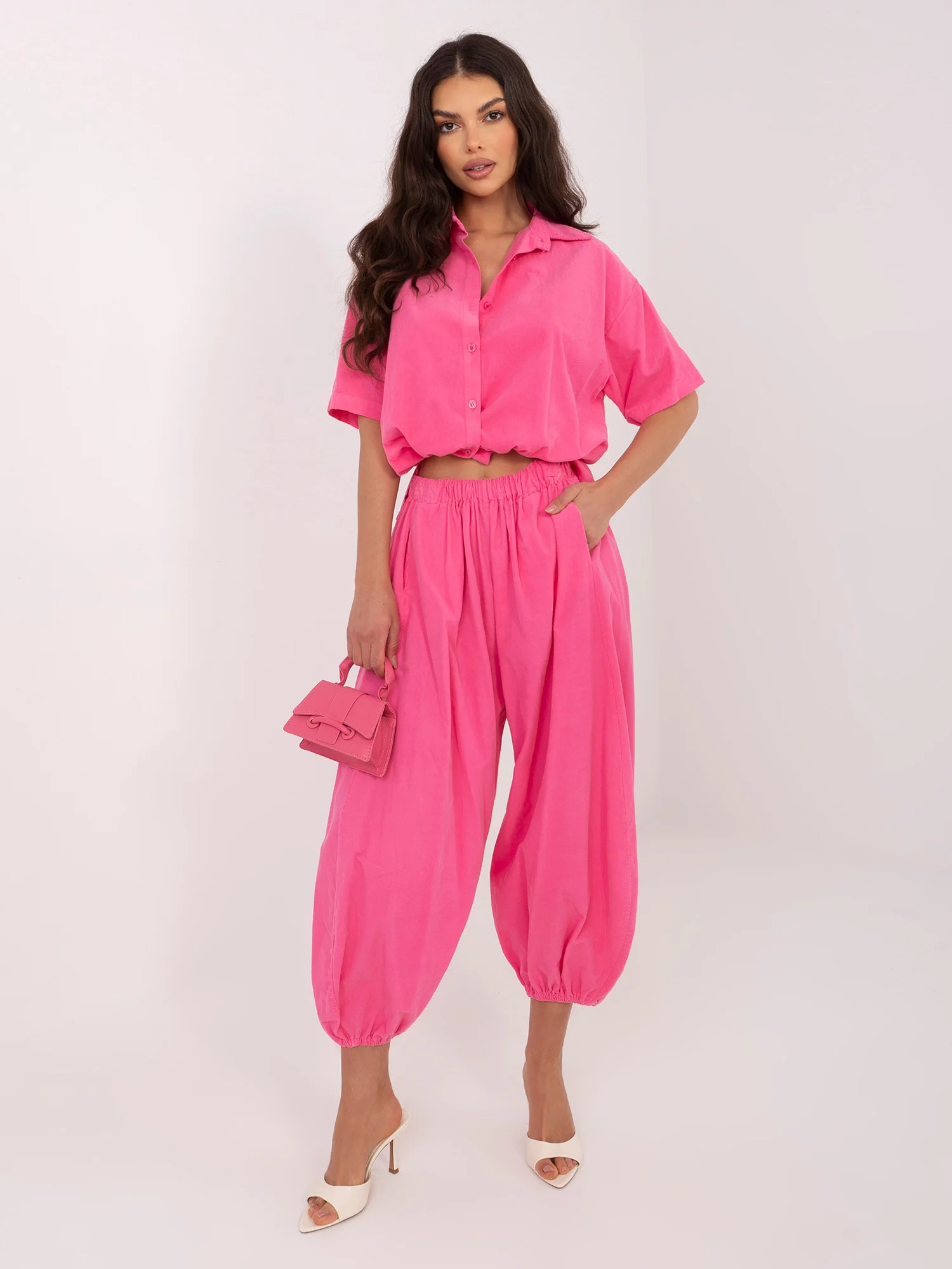 Pantaloni Dama 7/8, Mansete elastice, ITALY MODA, Roz Casual - imagine 2