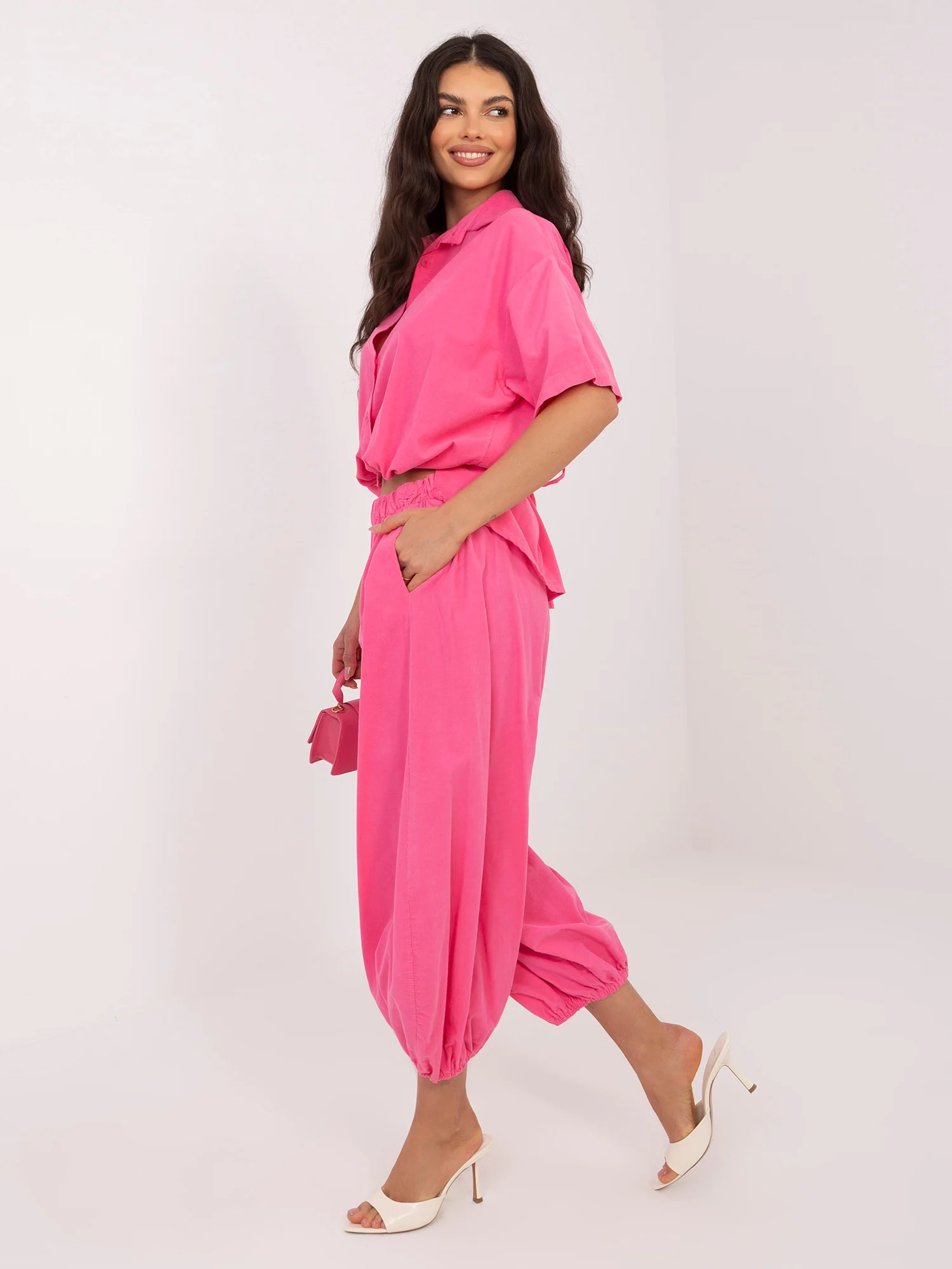 Pantaloni Dama 7/8, Mansete elastice, ITALY MODA, Roz Casual - imagine 4