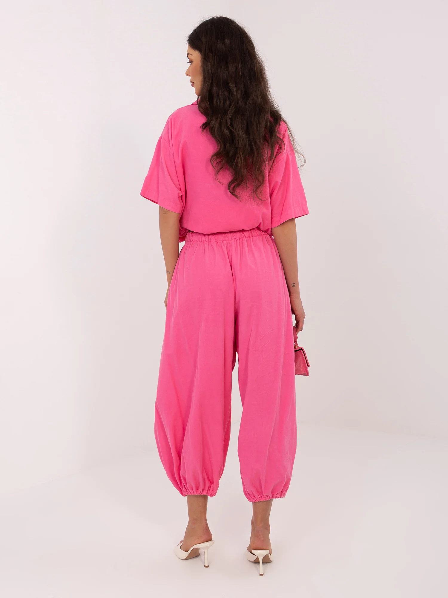 Pantaloni Dama 7/8, Mansete elastice, ITALY MODA, Roz Casual - imagine 5