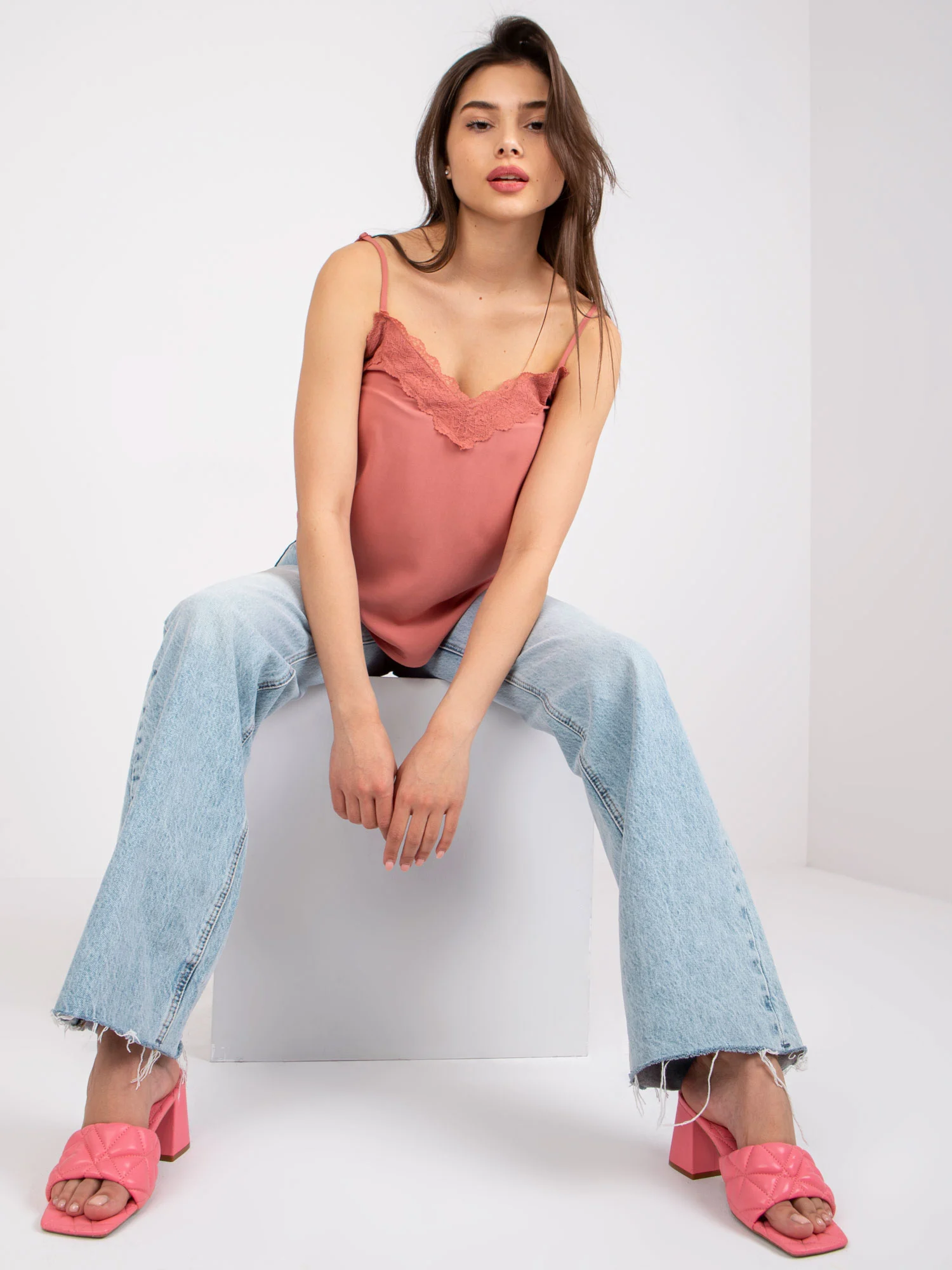 Top Dama Dantela, Decolteu in V, Fresh Made, Roz Casual - imagine 3