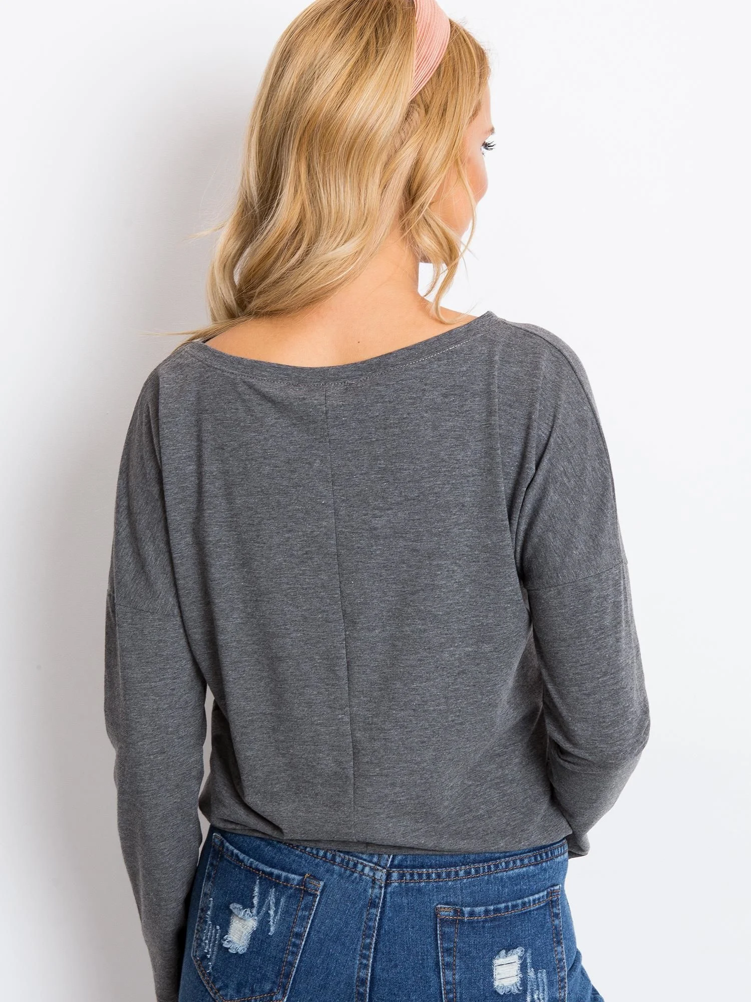 Bluza Dama Maneca lunga, Decolteu barcuta, BASIC FEEL GOOD, Gri Eleganta Office - imagine 5