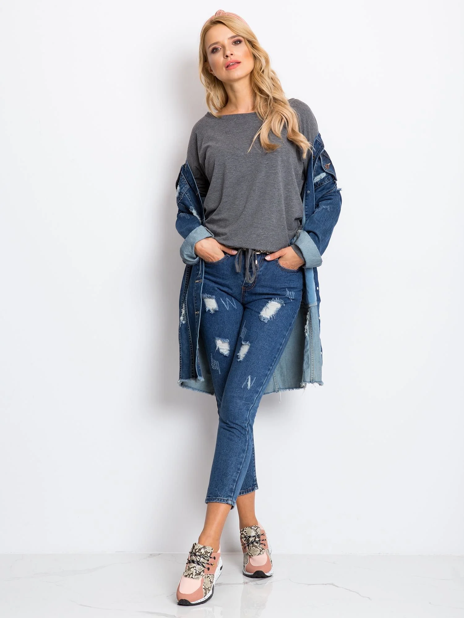 Bluza Dama Maneca lunga, Decolteu barcuta, BASIC FEEL GOOD, Gri Eleganta Office - imagine 8
