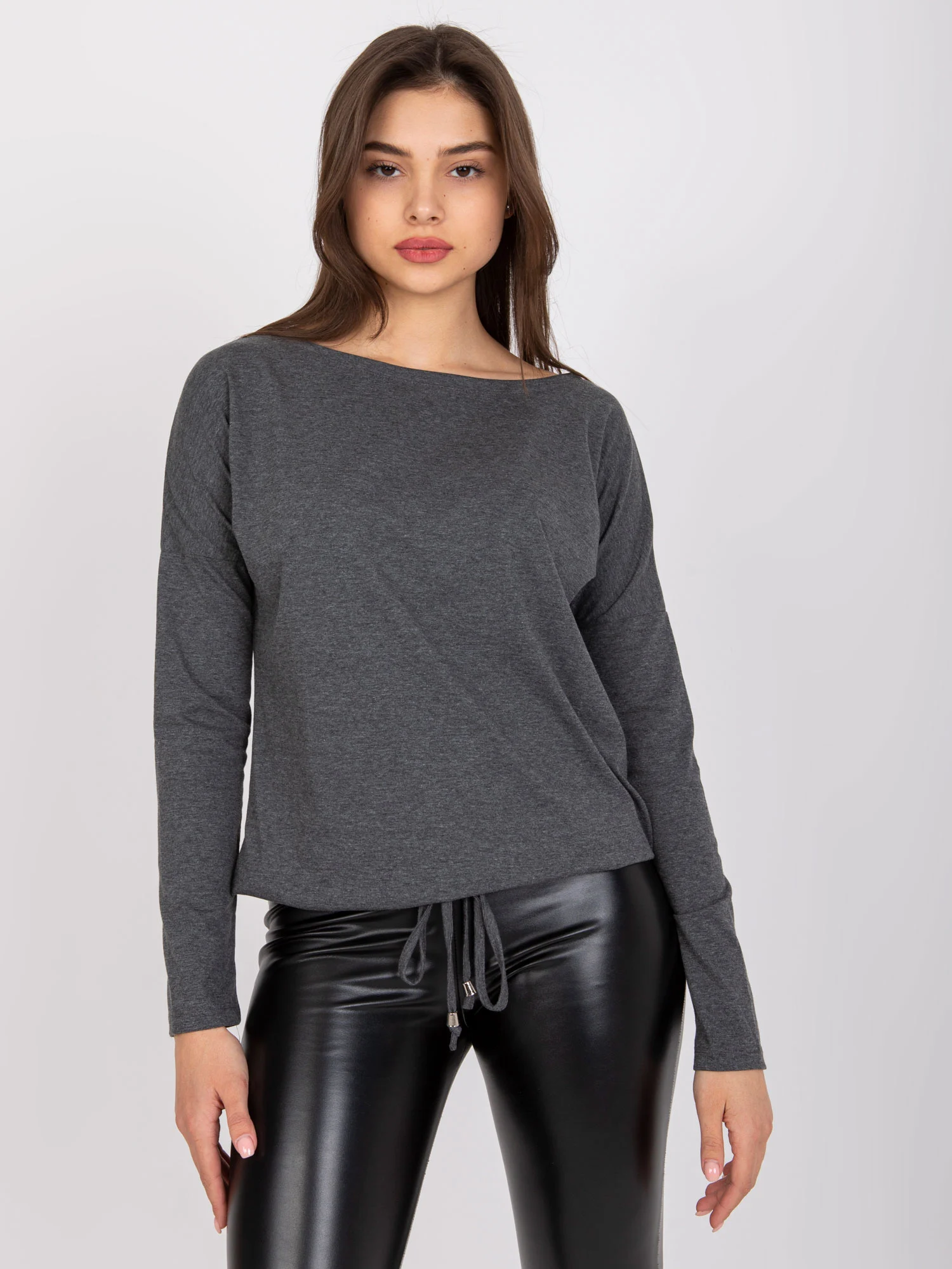 Bluza Dama Maneca lunga, Decolteu barcuta, BASIC FEEL GOOD, Gri Eleganta Office - imagine 2