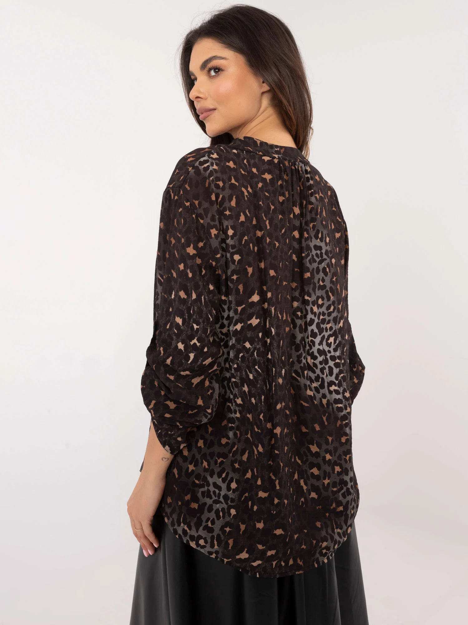 Camasa Dama Maneca lunga, Animal print, Och Bella, Gri Eleganta Office - imagine 4
