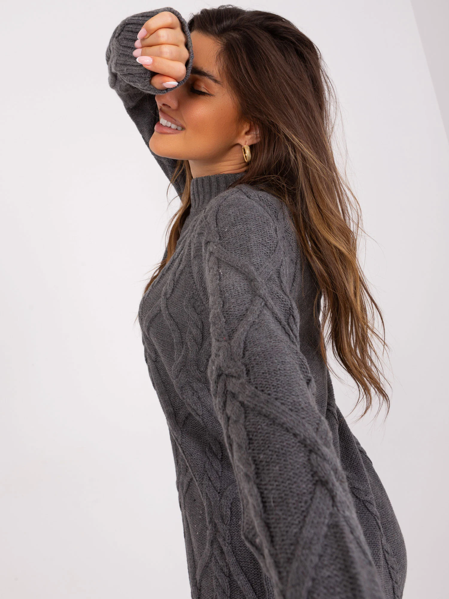 Rochie Dama Mini, Decolteu rotund, BADU, Gri Casual - Image 2