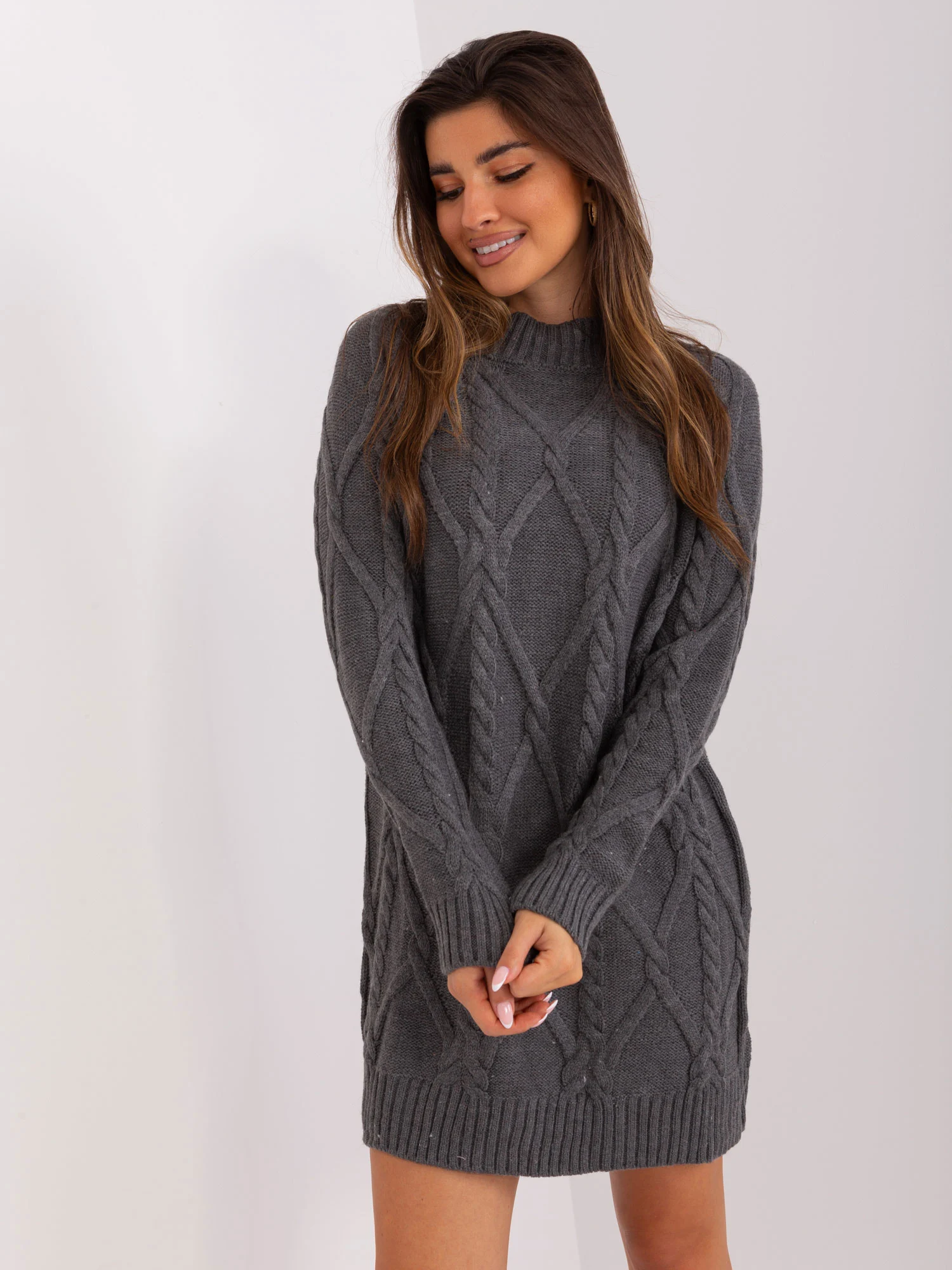 Rochie Dama Mini, Decolteu rotund, BADU, Gri Casual - Image 3