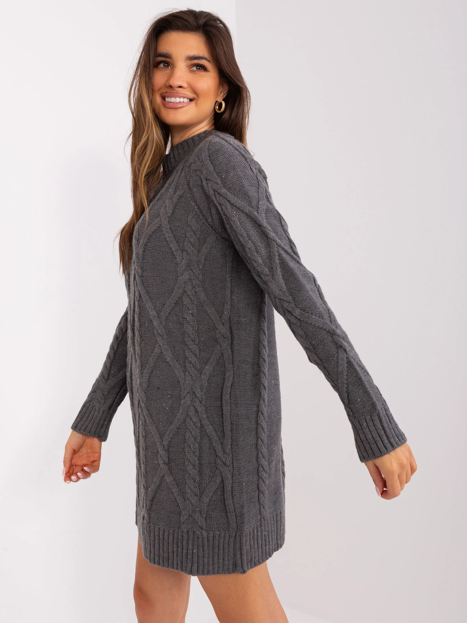 Rochie Dama Mini, Decolteu rotund, BADU, Gri Casual - Image 4