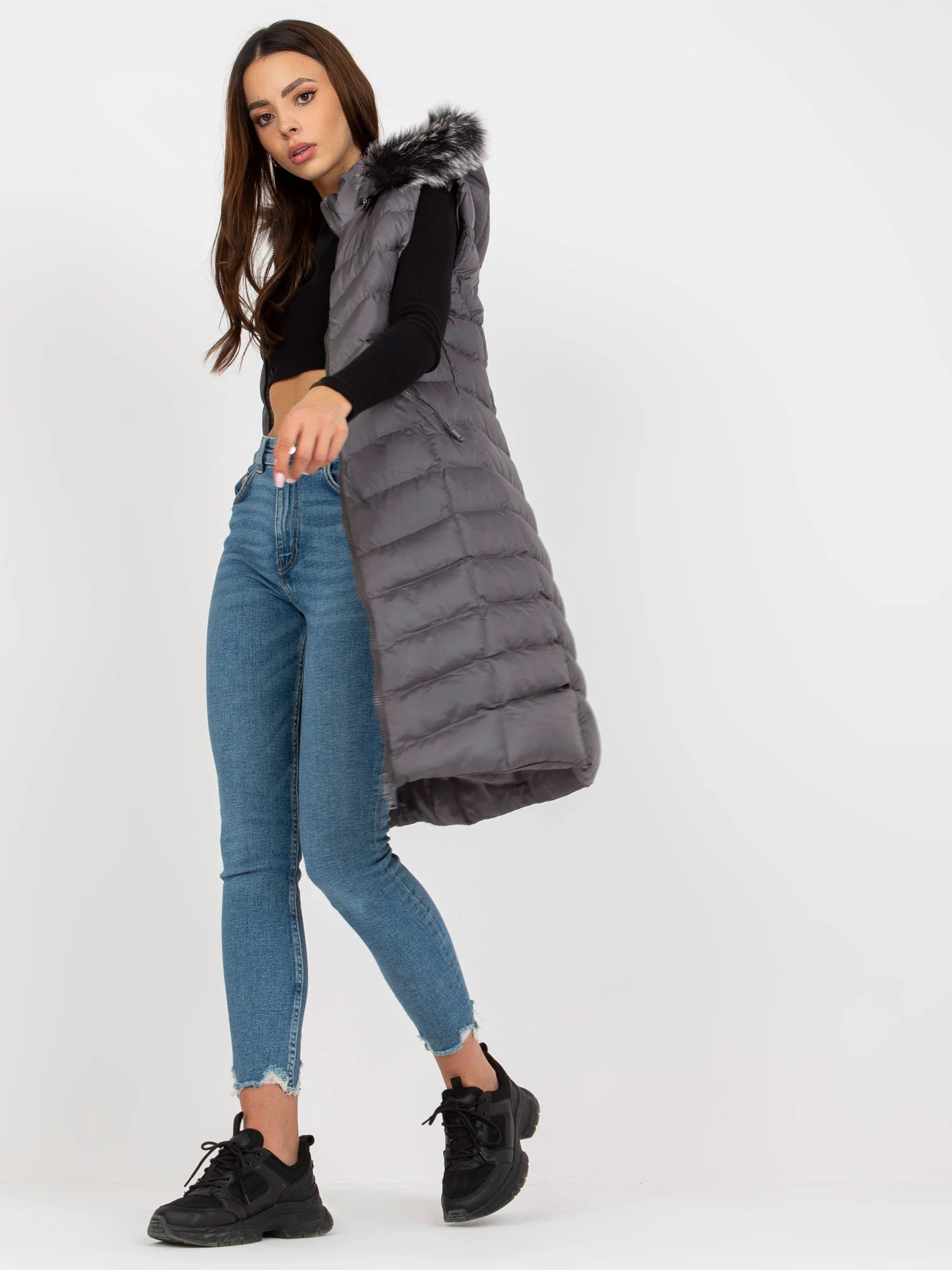 Vesta Dama Fara maneci, Fara maneci, RUE PARIS, Gri Eleganta Office - imagine 4