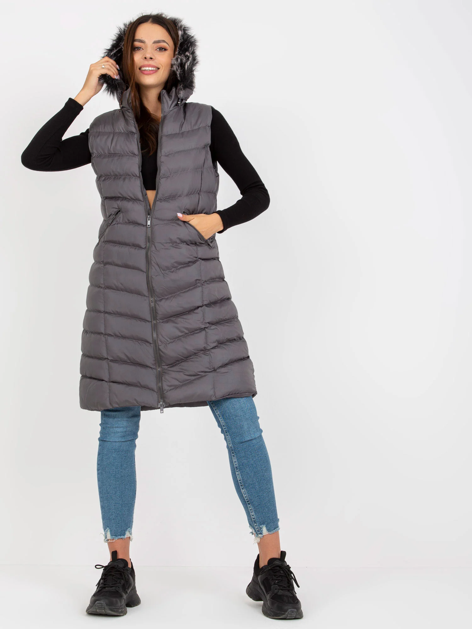 Vesta Dama Fara maneci, Fara maneci, RUE PARIS, Gri Eleganta Office - imagine 5