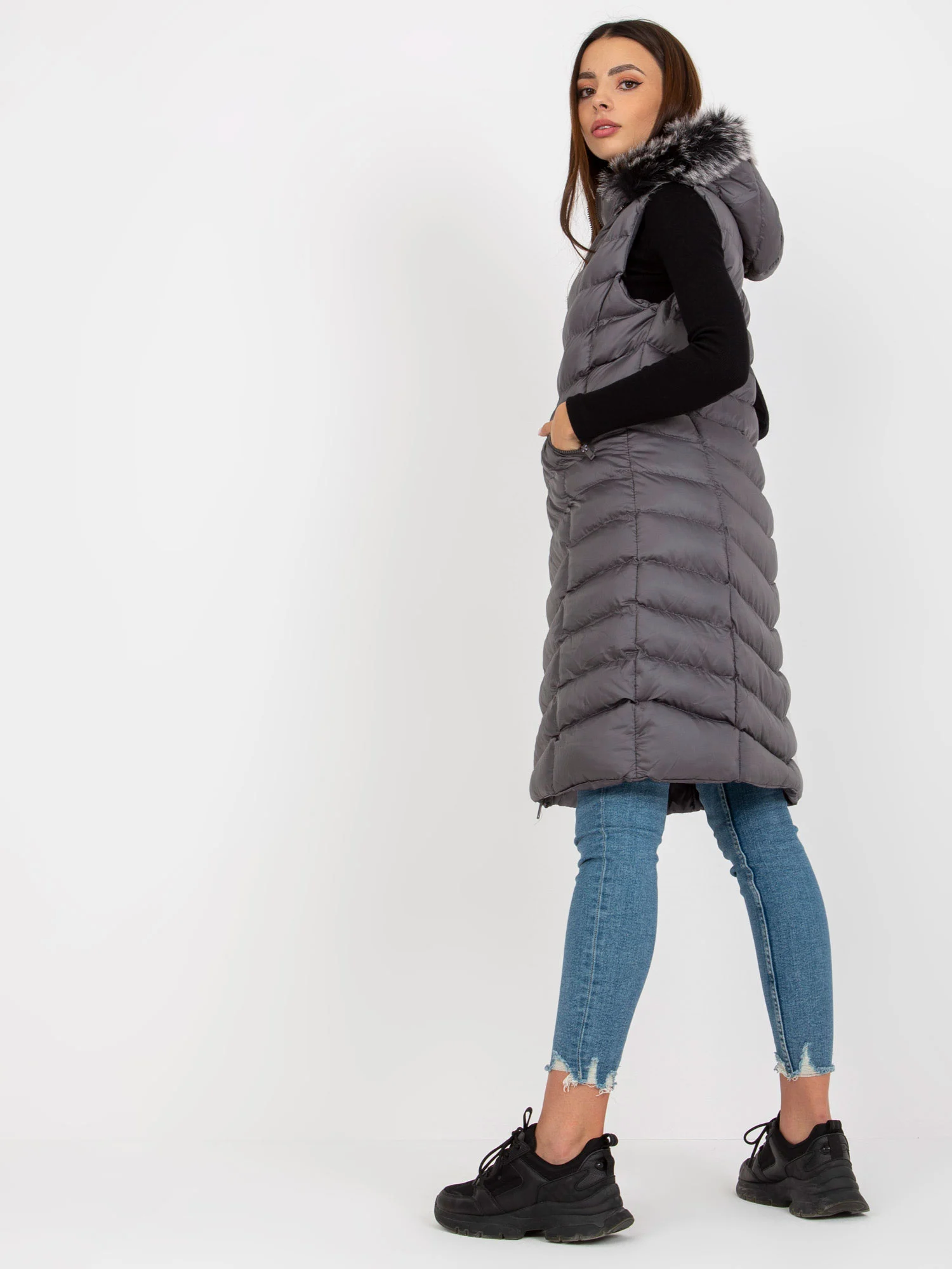 Vesta Dama Fara maneci, Fara maneci, RUE PARIS, Gri Eleganta Office - imagine 2