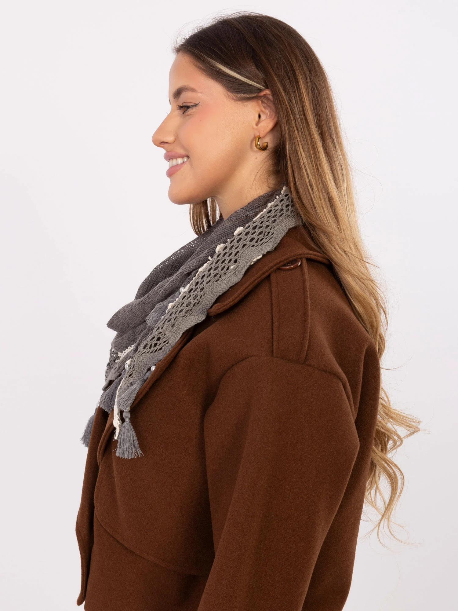 Bandana Dama Dantela, Viscoza, Fashion Hunters, Gri - imagine 3