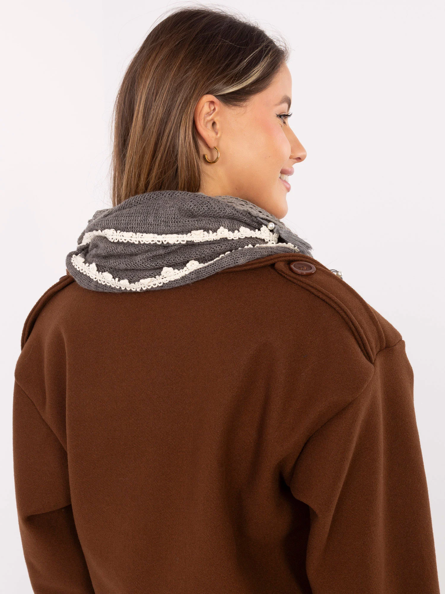 Bandana Dama Dantela, Viscoza, Fashion Hunters, Gri - imagine 5