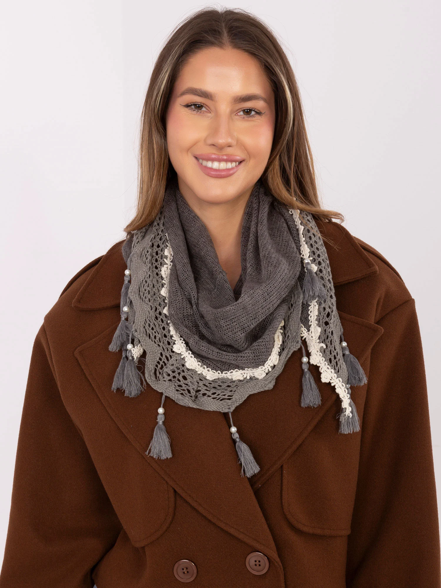 Bandana Dama Dantela, Viscoza, Fashion Hunters, Gri - imagine 2