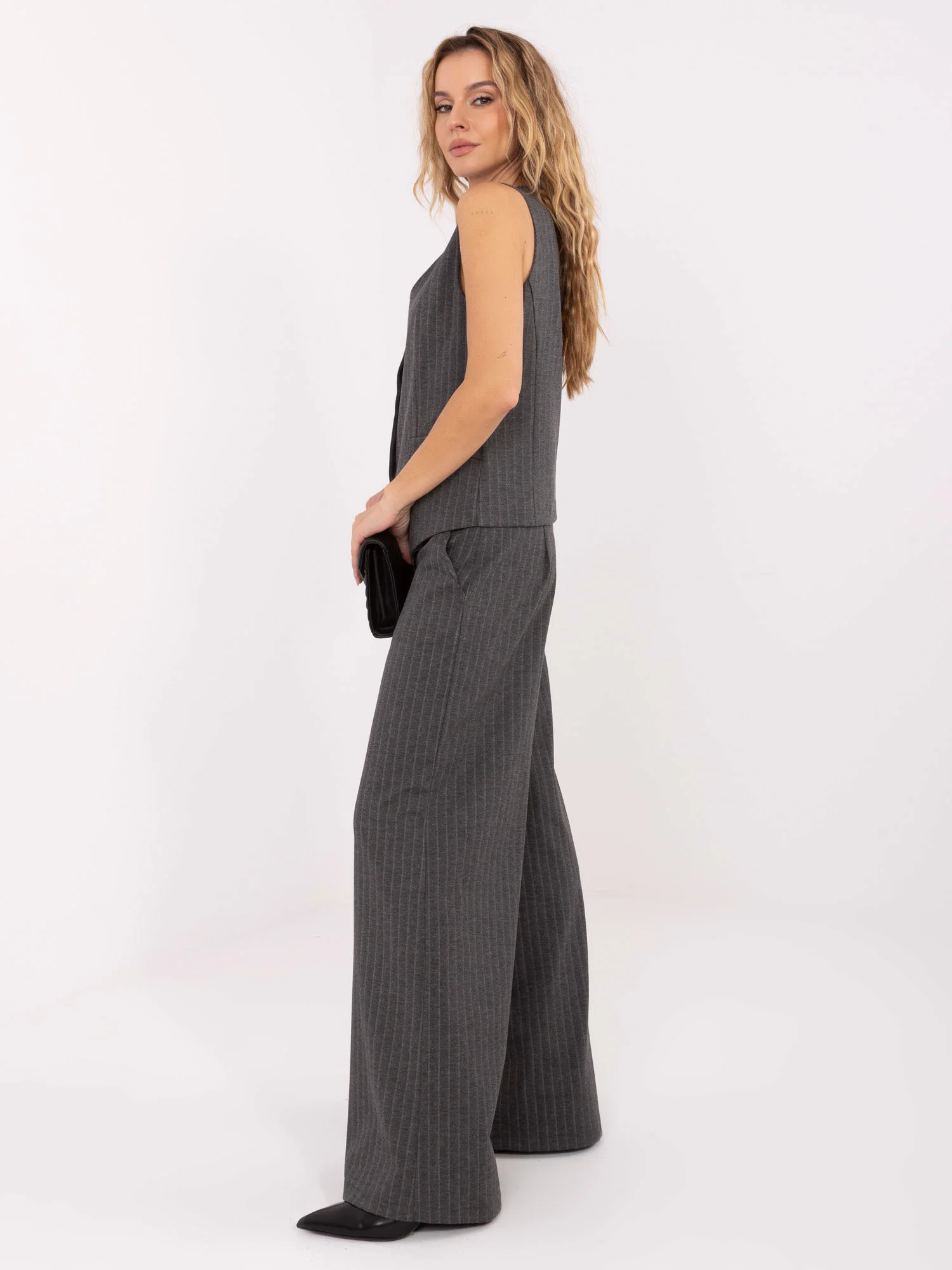 Pantaloni Dama Dungi, Elegant, RUE PARIS, Gri Eleganta Office - imagine 3