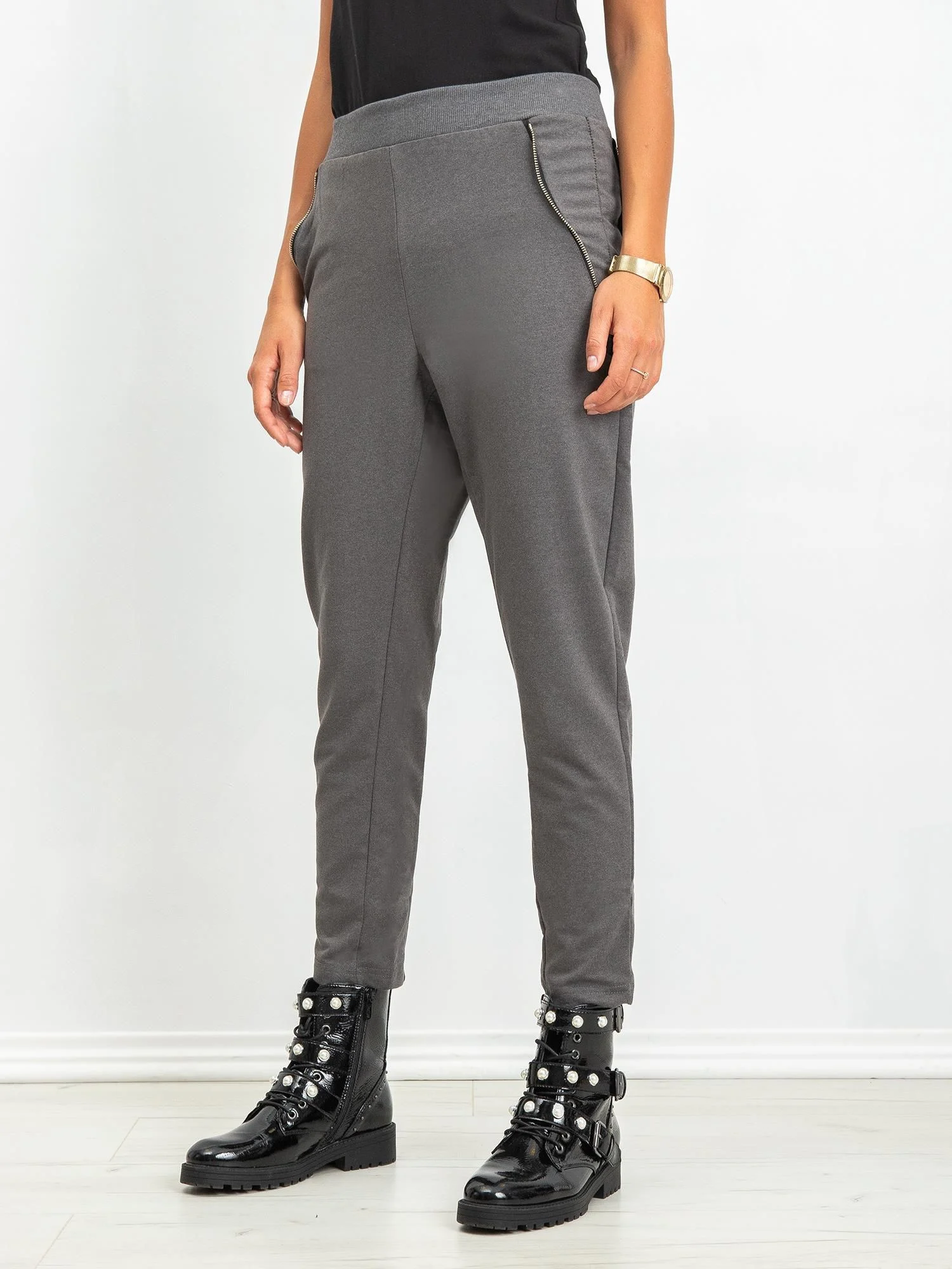 Pantaloni Trening Dama Lunga, Conica, ex moda, Gri Casual - imagine 6