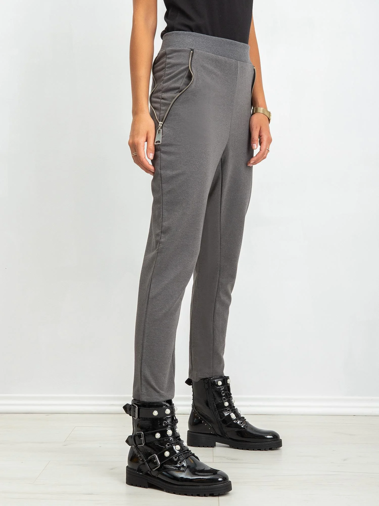 Pantaloni Trening Dama Lunga, Conica, ex moda, Gri Casual - imagine 2