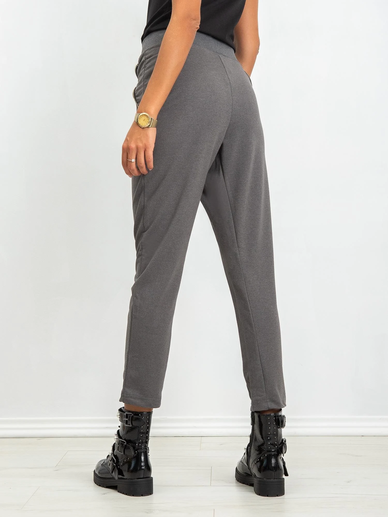 Pantaloni Trening Dama Lunga, Conica, ex moda, Gri Casual - imagine 4