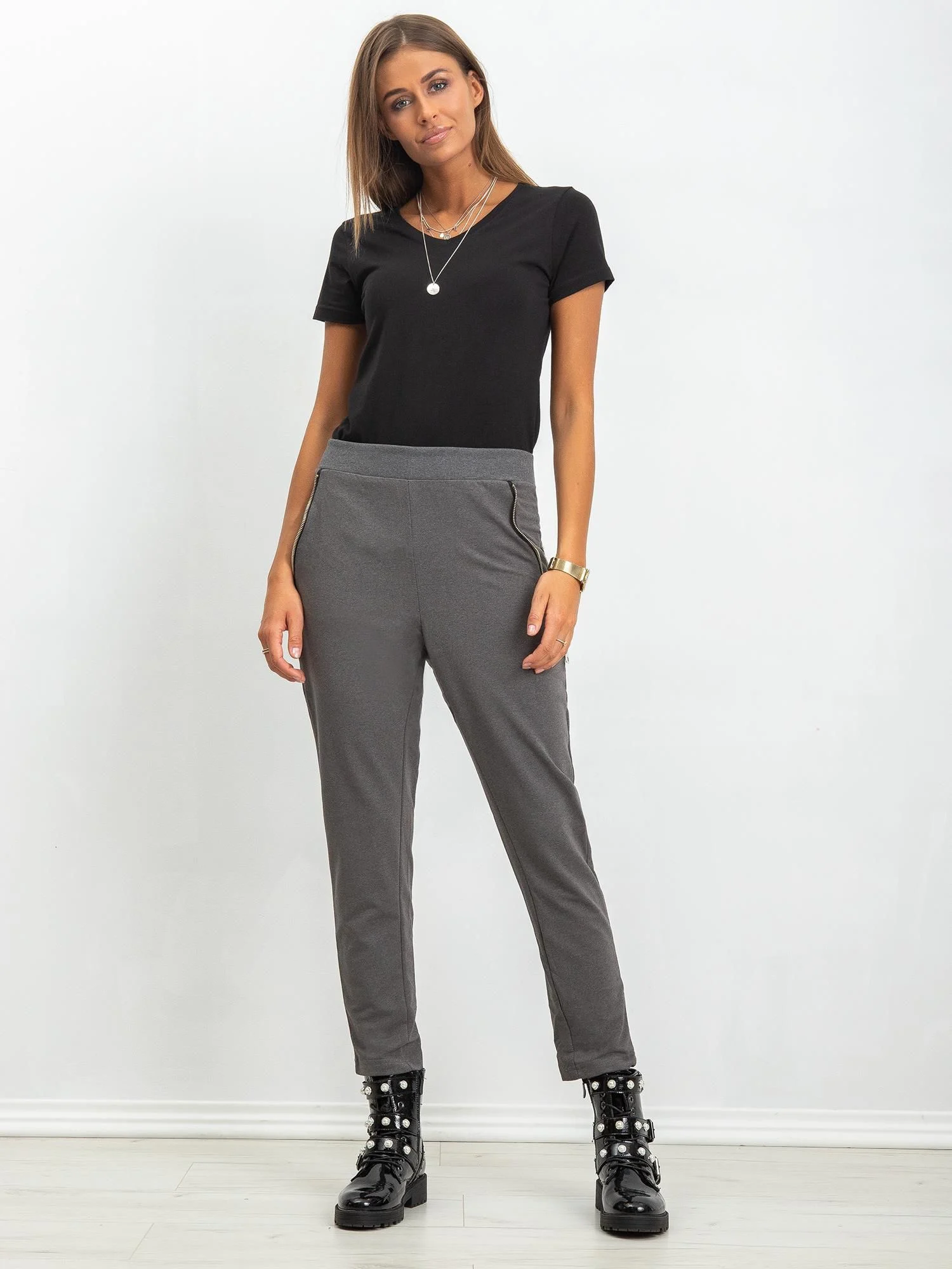 Pantaloni Trening Dama Lunga, Conica, ex moda, Gri Casual - imagine 3