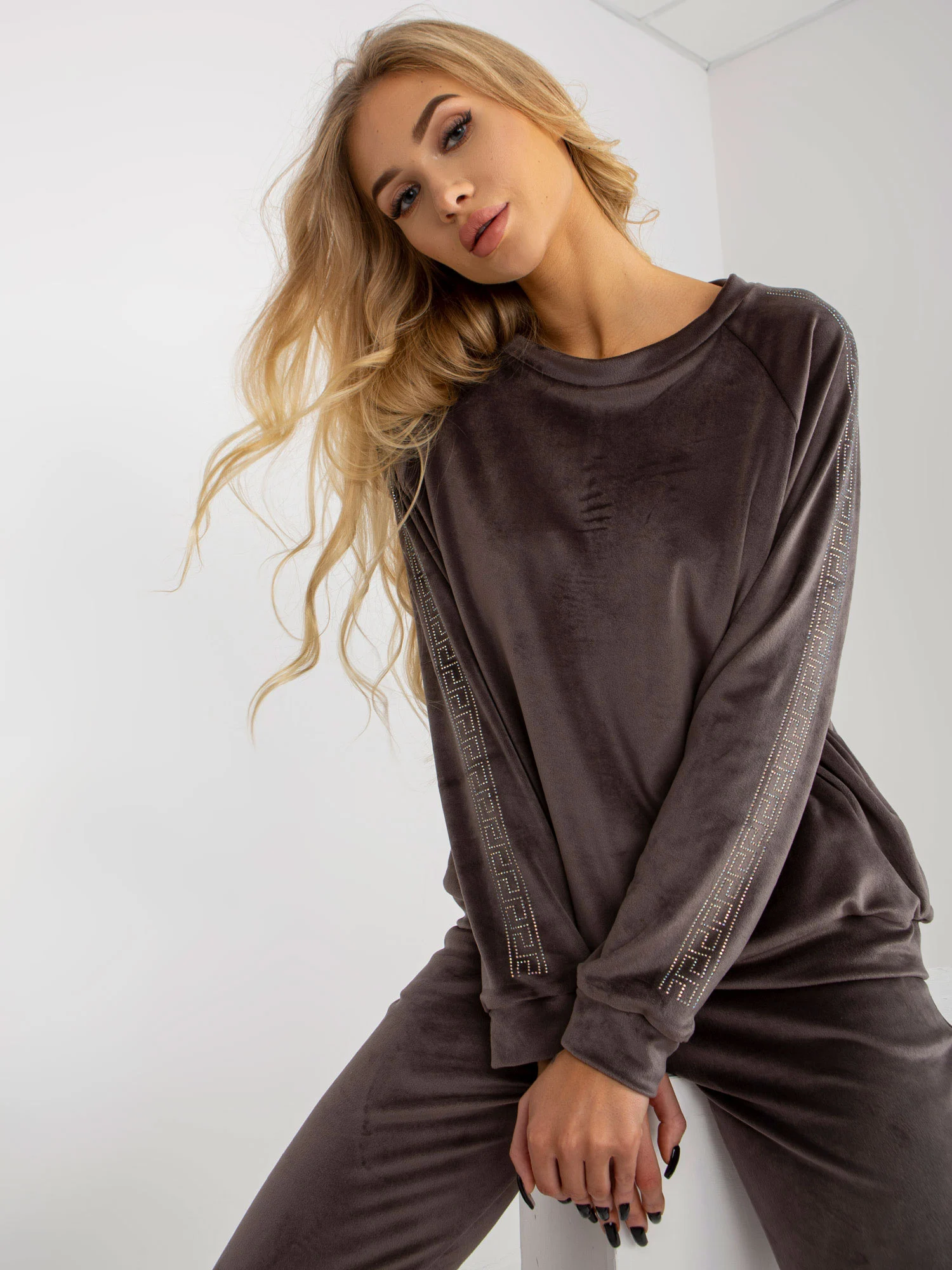 Compleu Dama Maneca lunga, Mansete elastice, RELEVANCE, Gri Casual - imagine 4