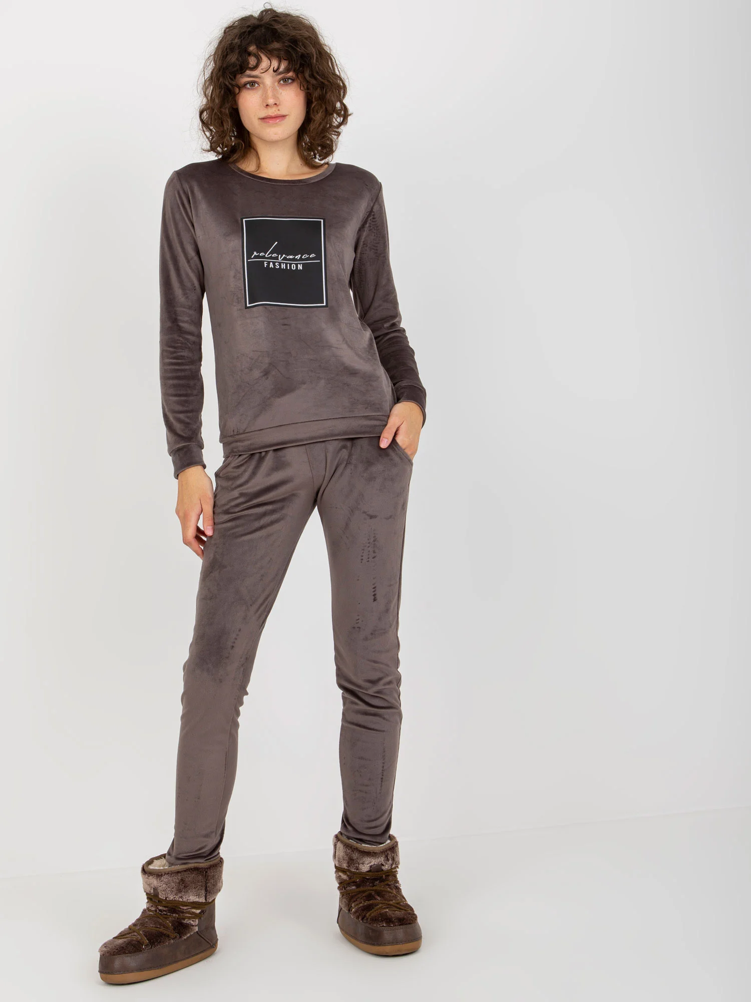 Compleu Dama Maneca lunga, Mansete elastice, RELEVANCE, Gri Casual - imagine 3