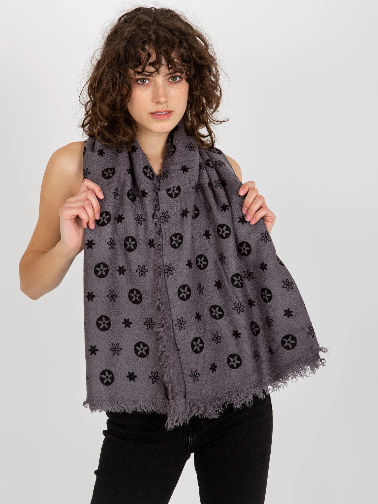 Bandana Dama Imprimat, Acril, Fashion Hunters, Gri - Image 4