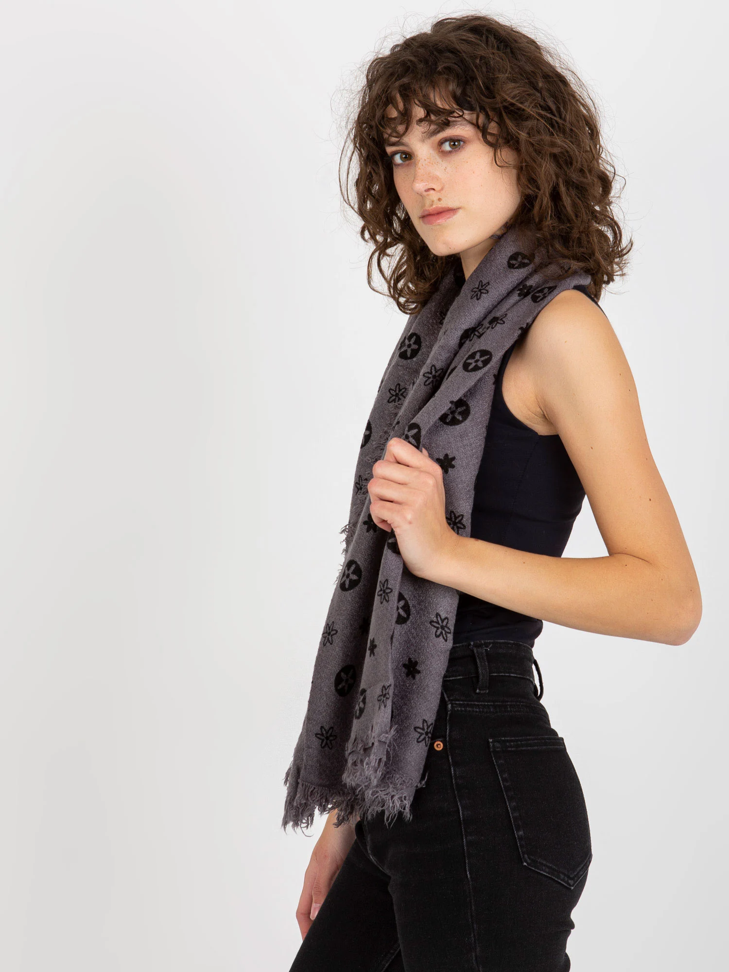 Bandana Dama Imprimat, Acril, Fashion Hunters, Gri - Image 2