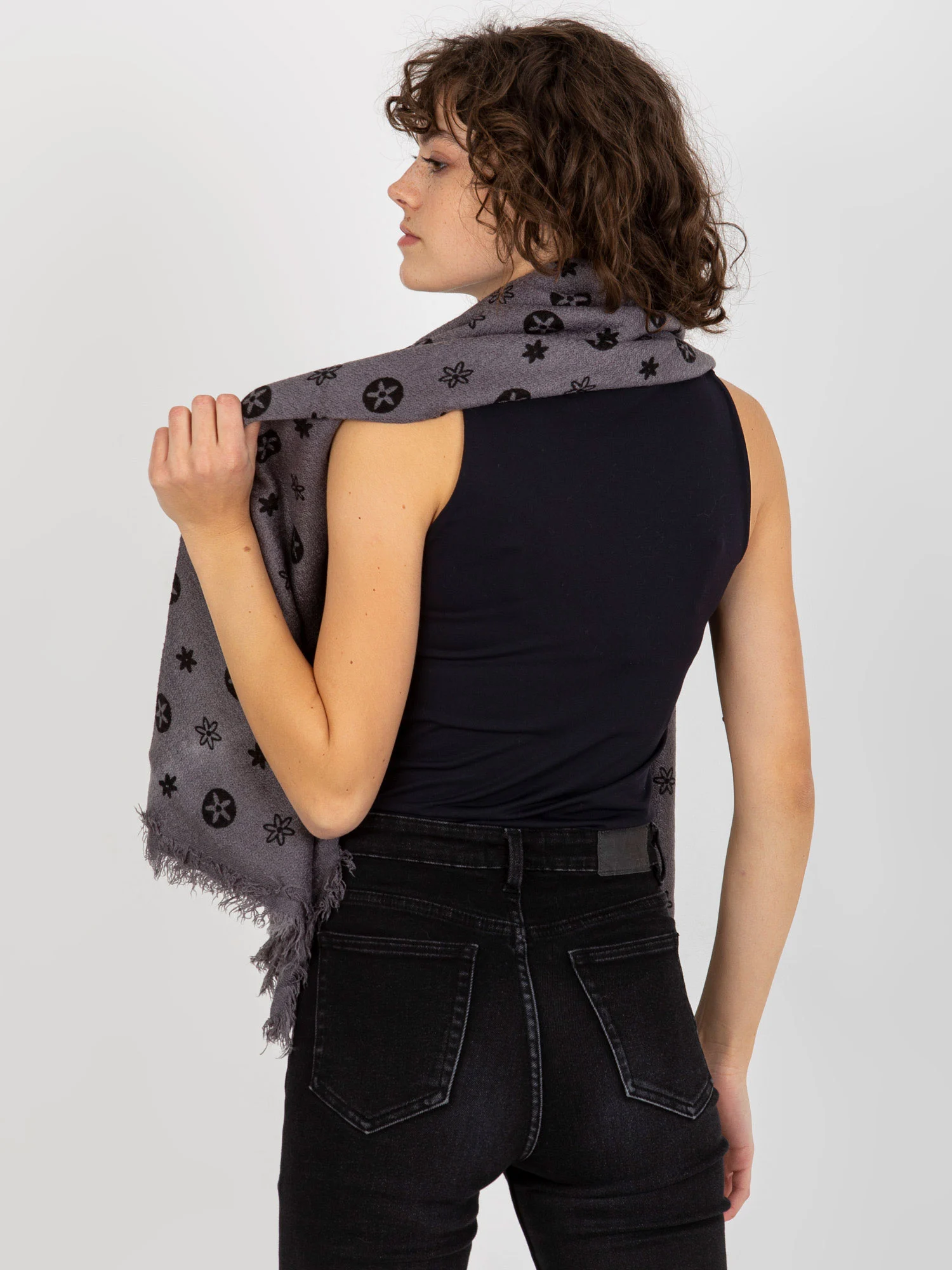 Bandana Dama Imprimat, Acril, Fashion Hunters, Gri - Image 3