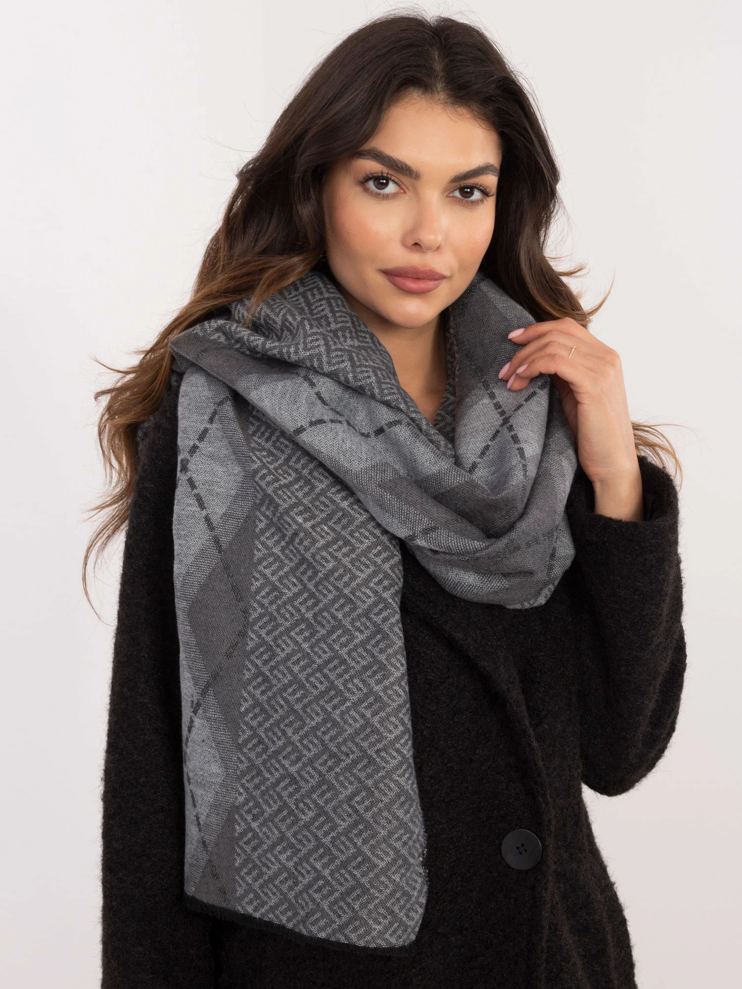 Bandana Dama Geometric, Viscoza, Fashion Hunters, Gri - imagine 3