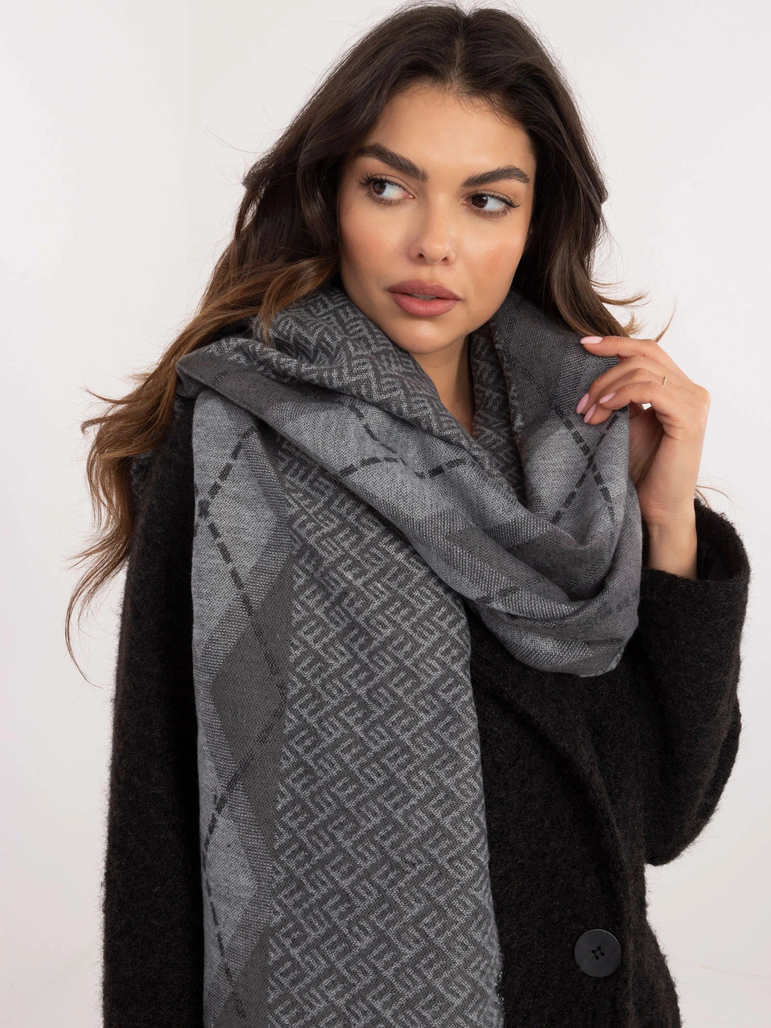 Bandana Dama Geometric, Viscoza, Fashion Hunters, Gri - imagine 2