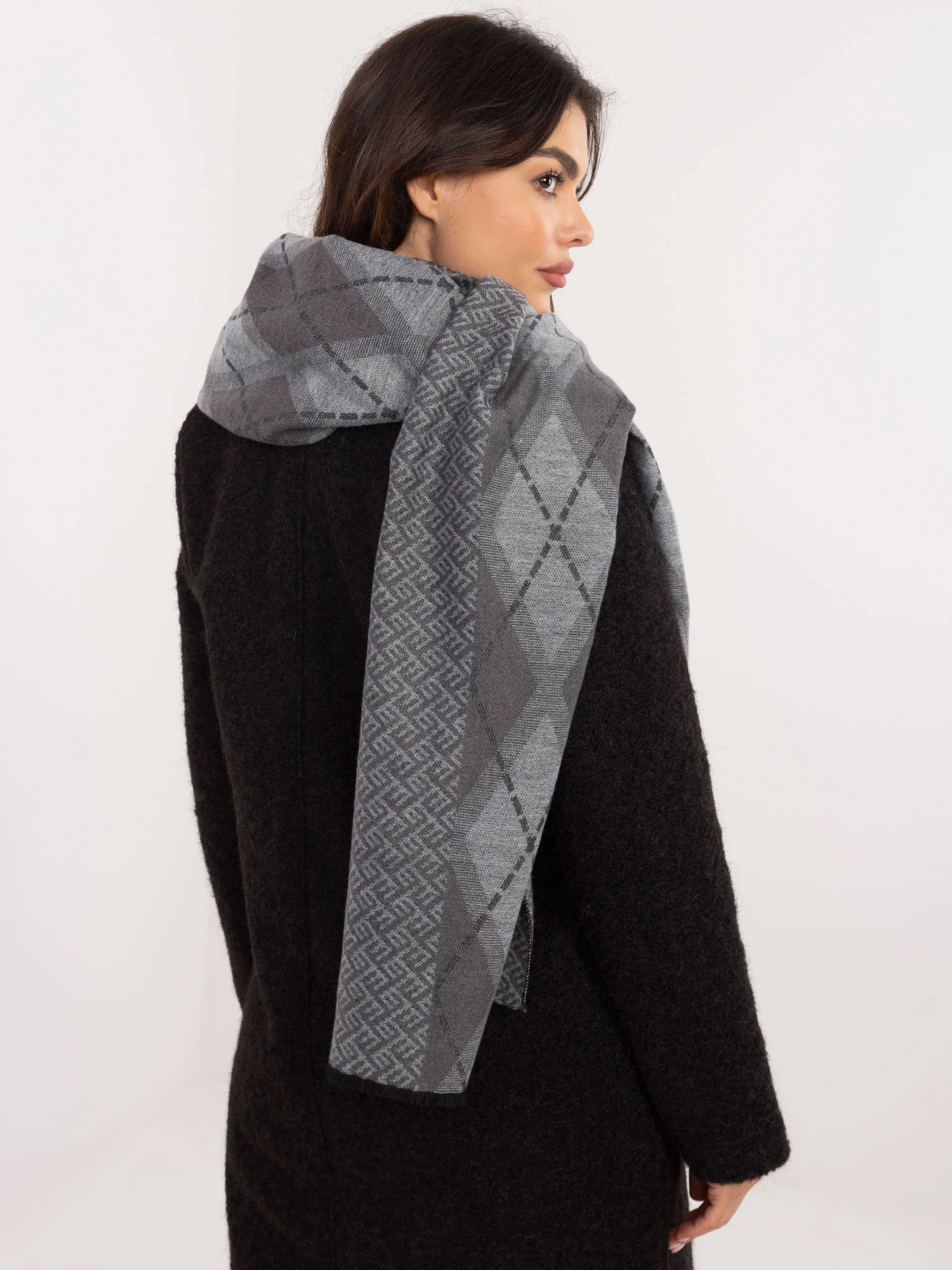 Bandana Dama Geometric, Viscoza, Fashion Hunters, Gri - imagine 5