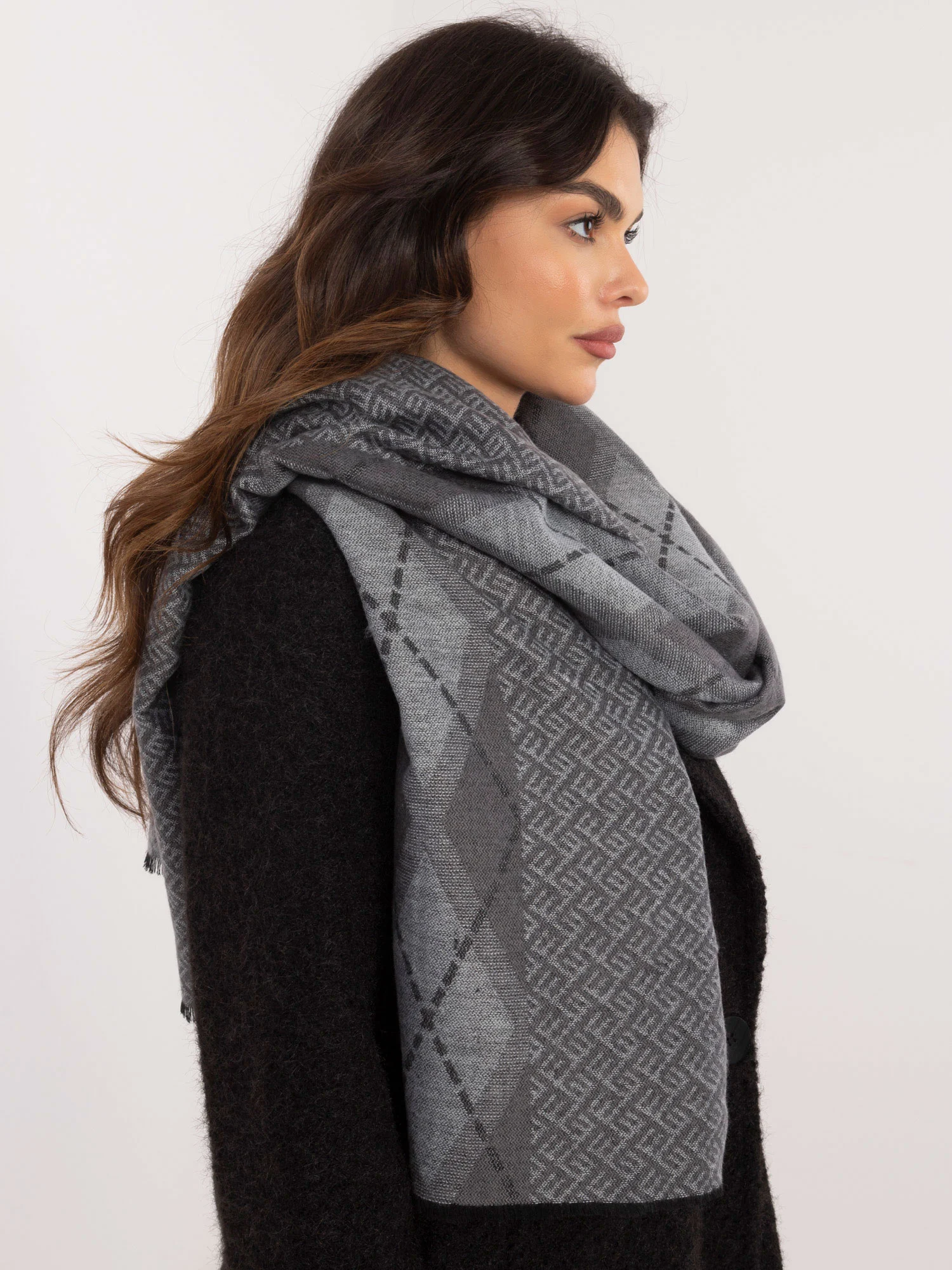 Bandana Dama Geometric, Viscoza, Fashion Hunters, Gri - imagine 4