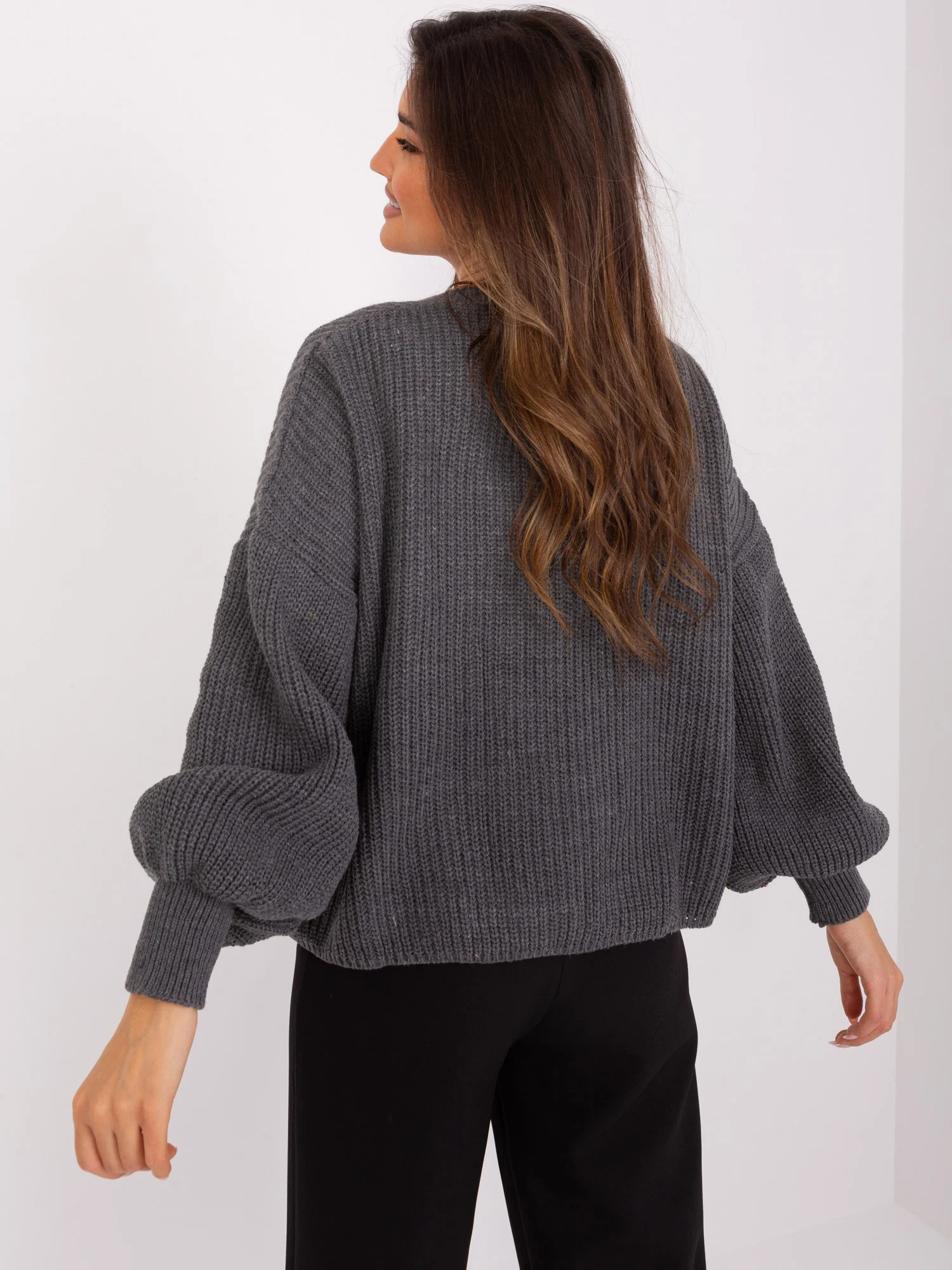 Compleu Dama Maneca lunga, Guler inalt, BADU, Gri Eleganta Office - imagine 6