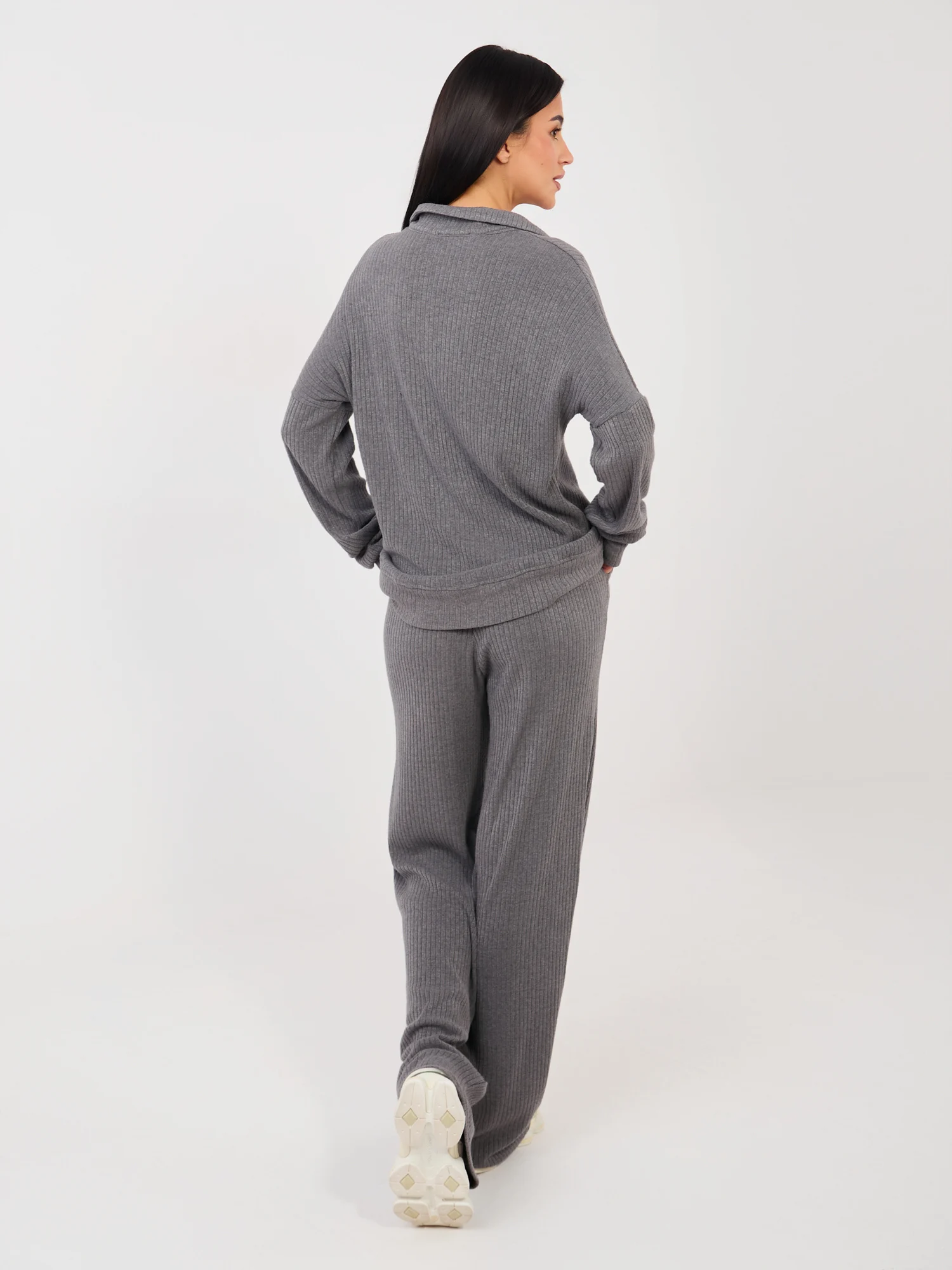 Compleu Dama Maneca lunga, Dungi, LAKERTA, Gri Casual - imagine 7