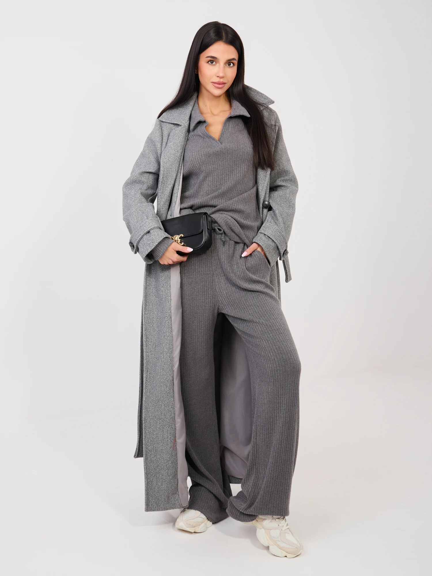 Compleu Dama Maneca lunga, Dungi, LAKERTA, Gri Casual - imagine 8
