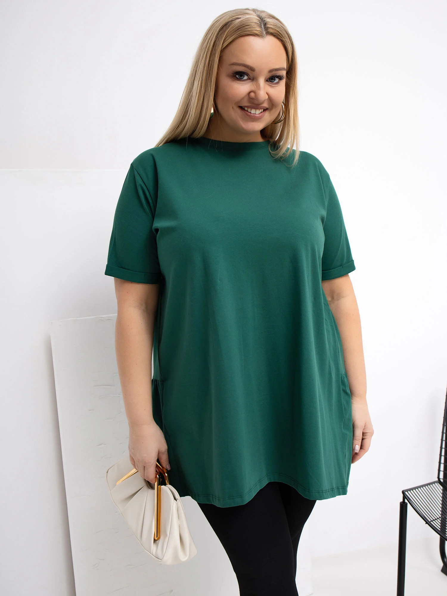 Bluza Dama Mini, Decolteu rotund, RELEVANCE, Verde Casual - imagine 4