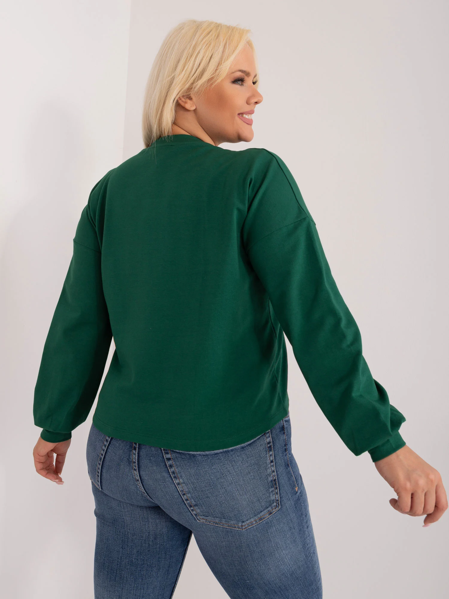 Hanorac Dama Maneca lunga, Decolteu rotund, BASIC FEEL GOOD, Verde Casual Marimi Mari - imagine 4