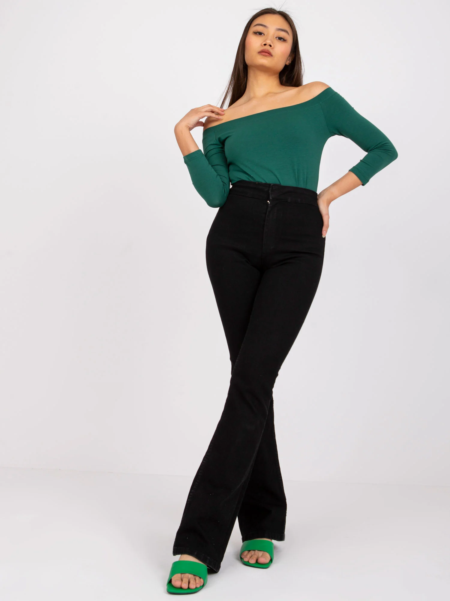 Bluza Dama Maneca 3/4, Clasic, BASIC FEEL GOOD, Verde Casual - imagine 3