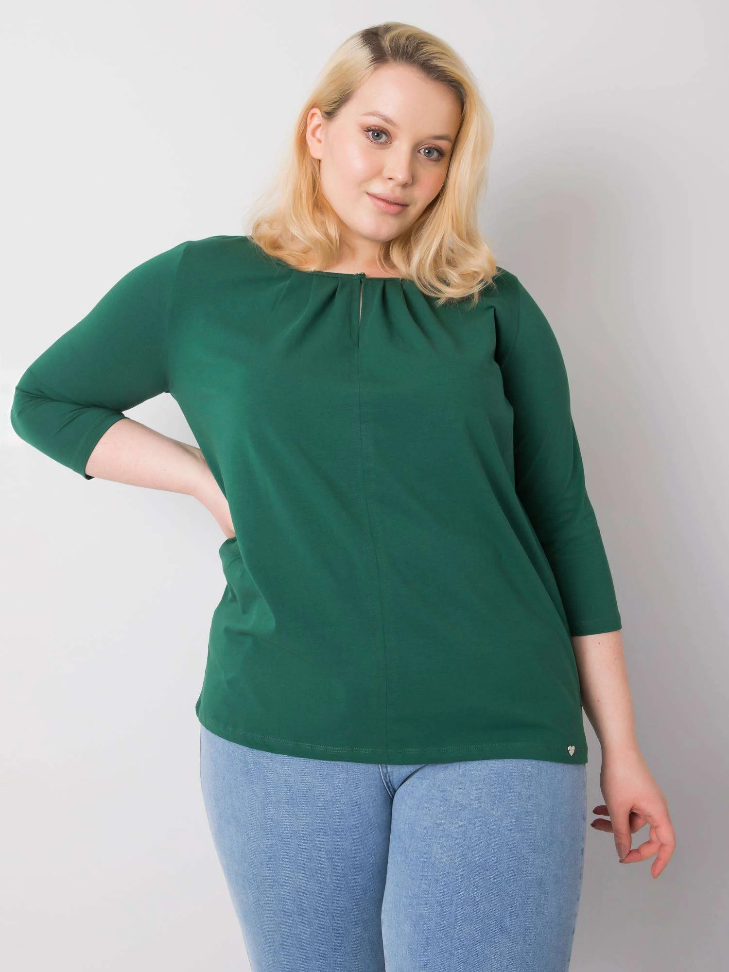 Bluza Dama Maneca 3/4, Decolteu rotund, BASIC FEEL GOOD, Verde Eleganta Office Marimi Mari - imagine 4