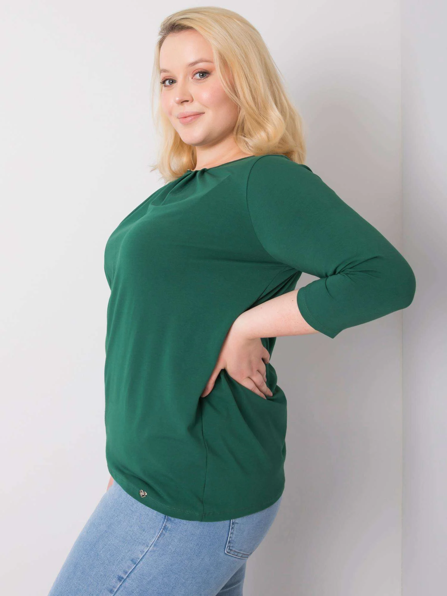 Bluza Dama Maneca 3/4, Decolteu rotund, BASIC FEEL GOOD, Verde Eleganta Office Marimi Mari - imagine 5